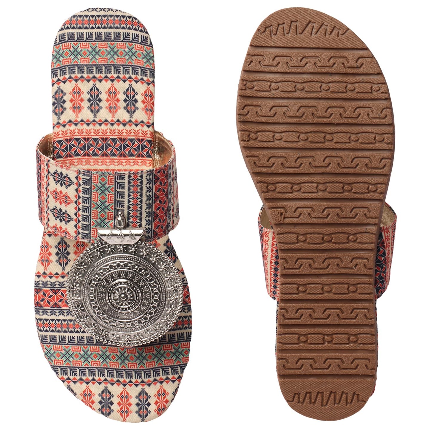Women's Banjara Style Rajasthani Chappal Ethnic Flats Sandal, Traditional Slip-On Slipper 3 to 8 Sizes