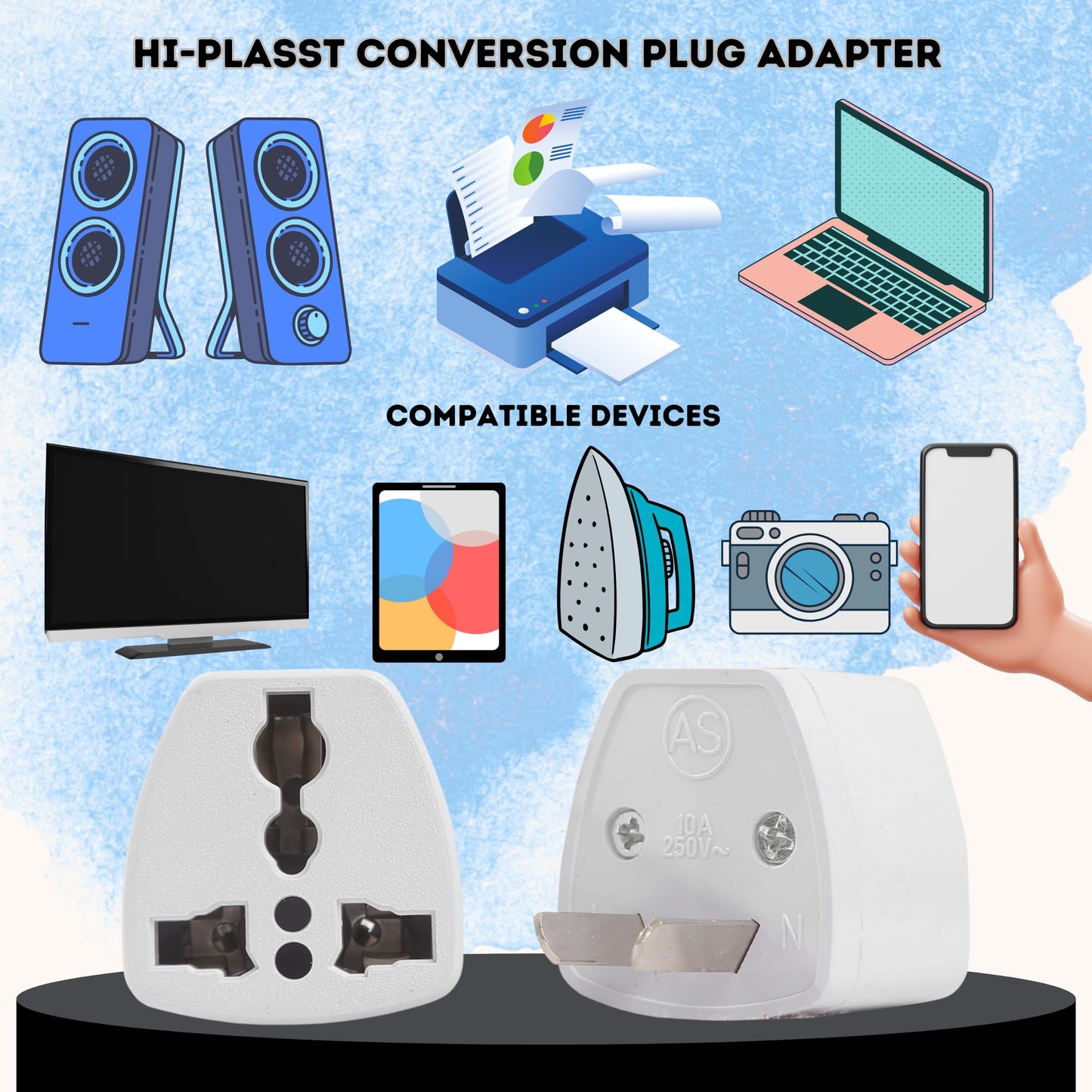 Hi-PLASST (3pcs) Type-A US Converter Plug // India to USA Universal Travel Adapter for USA, Canada, Mexico, Brazil, Philippines, Cuba, Thailand, Taiwan, Japan, Panama, etc