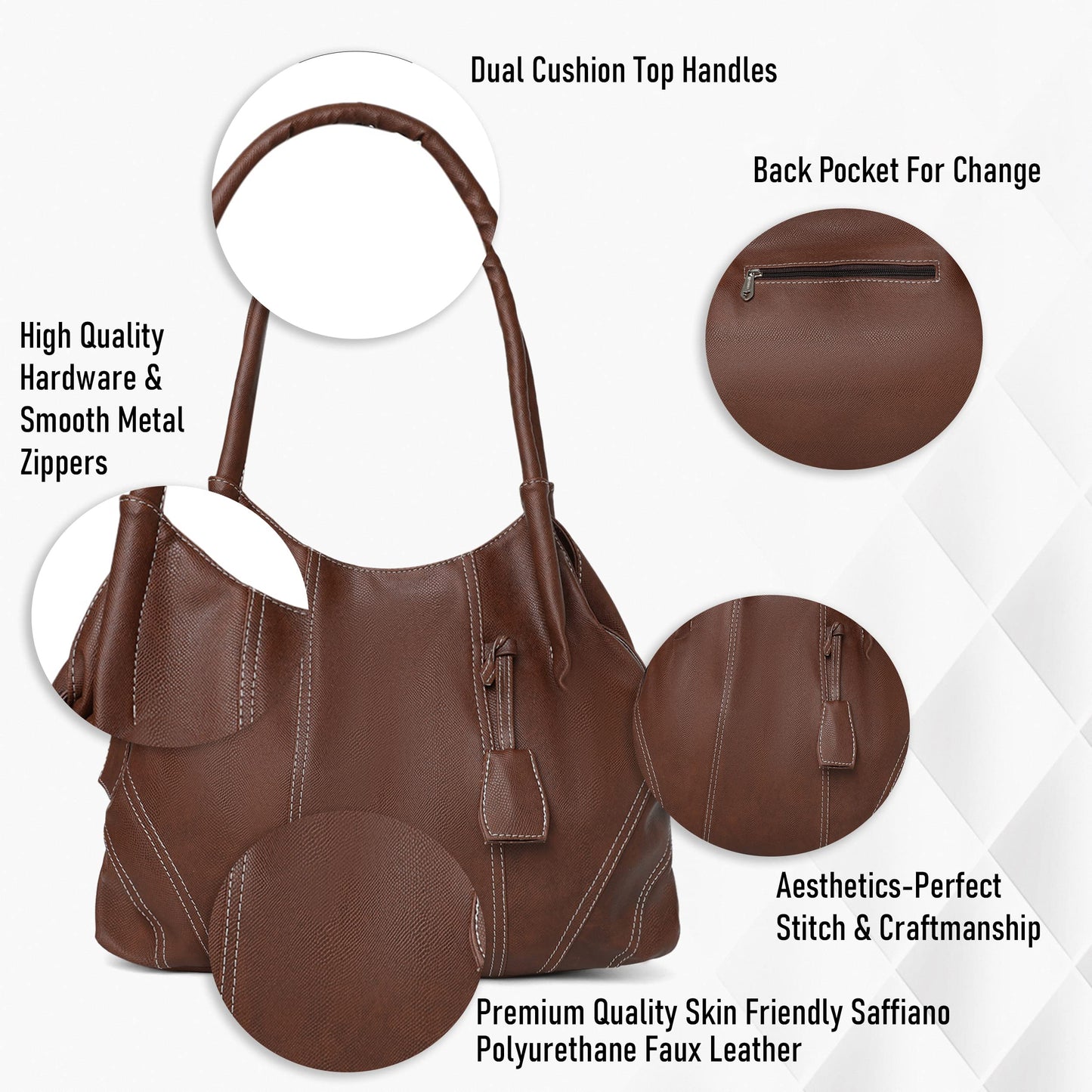 Fostelo Women's Vegan Leather Style Diva Handbag Shoulder Hobo Bag Ladies Purse (Large)