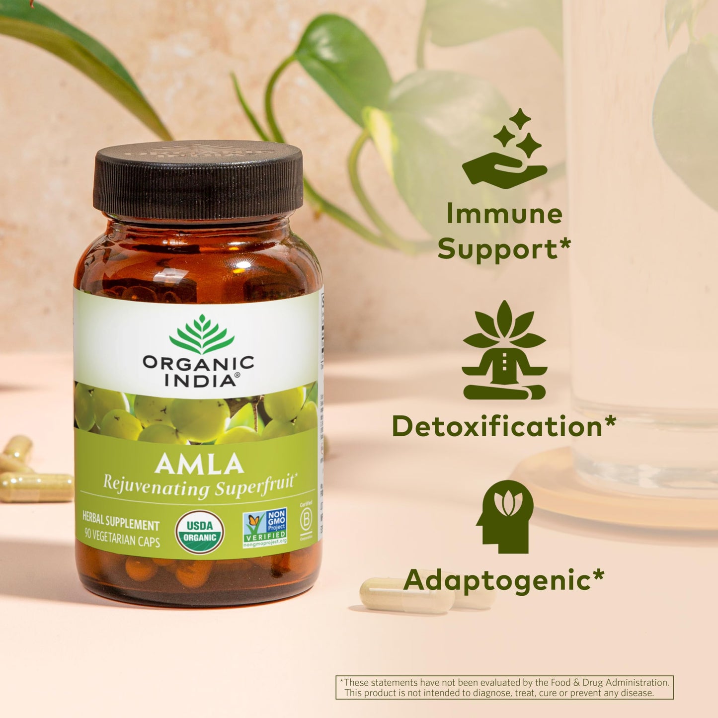 ORGANIC INDIA Amla Capsules Organic - Indian Gooseberry Herbal Vitamin Supplement, Amla Supplement, Immune Support, Vegan, Gluten-Free, Ayurvedic, Antioxidant, Non-GMO - 90 Capsules