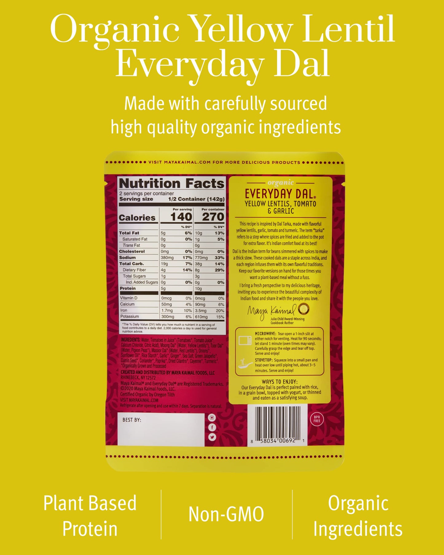 Maya Kaimal Foods - Organic Indian Everyday Dal - 6 pack variety of 10oz Ready to Eat Meals - Fully Cooked - Vegan - Kosher - Microwavable - made from Lentils, Beans, Squash, Coconut, Peas
