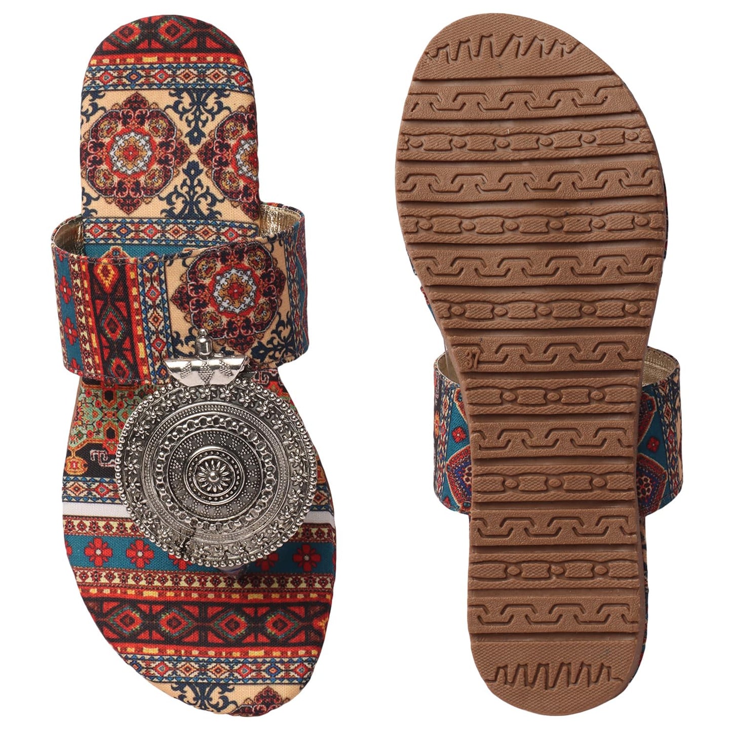 Women's Banjara Style Rajasthani Chappal Ethnic Flats Sandal, Traditional Slip-On Slipper 3 to 8 Sizes