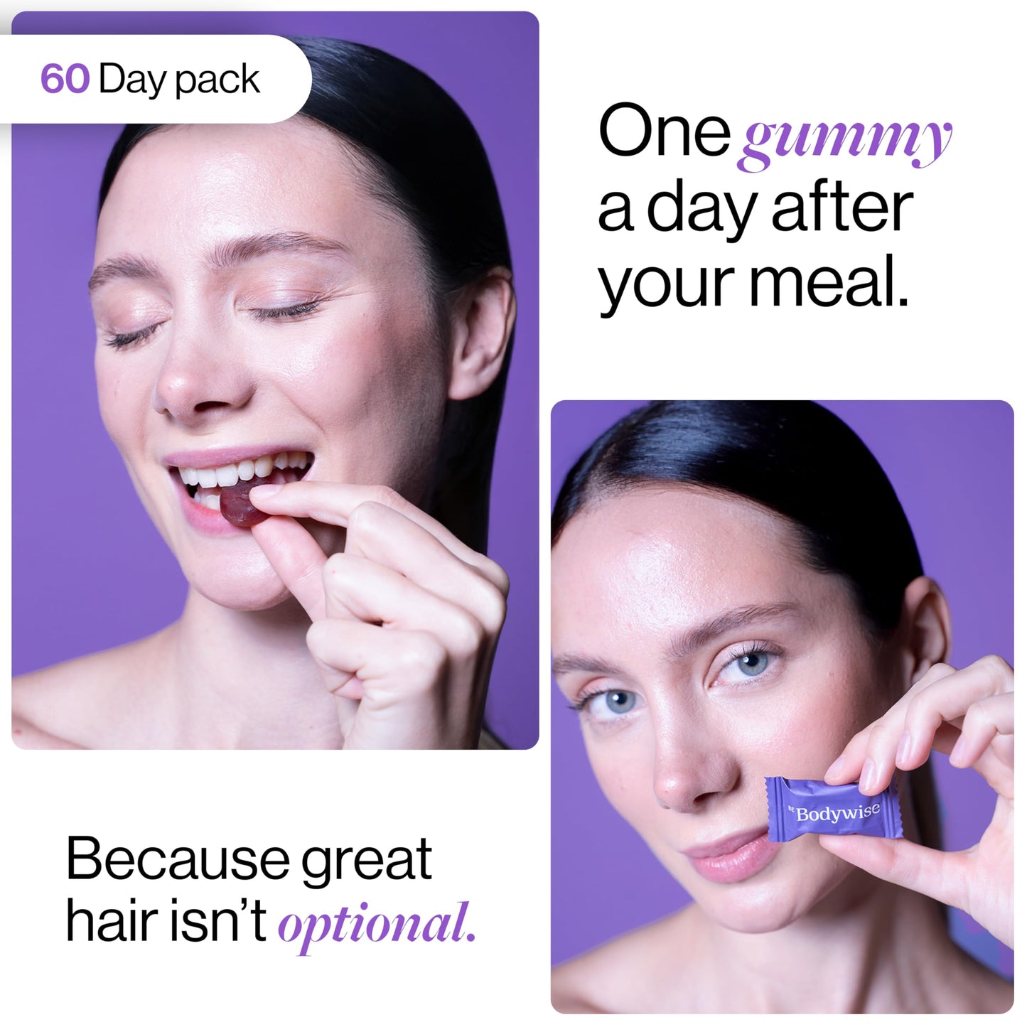 Be Bodywise Biotin Hair Gummies I Sugar Free I 60 Day Pack I Healthy Hair,Skin,Nails I '6-in-1' Biotin, Zinc, Folic Acid, Vitamin C, Keratin & Multivitamin I Gut FriendlyI Strawberry FlavorI100% Vegan