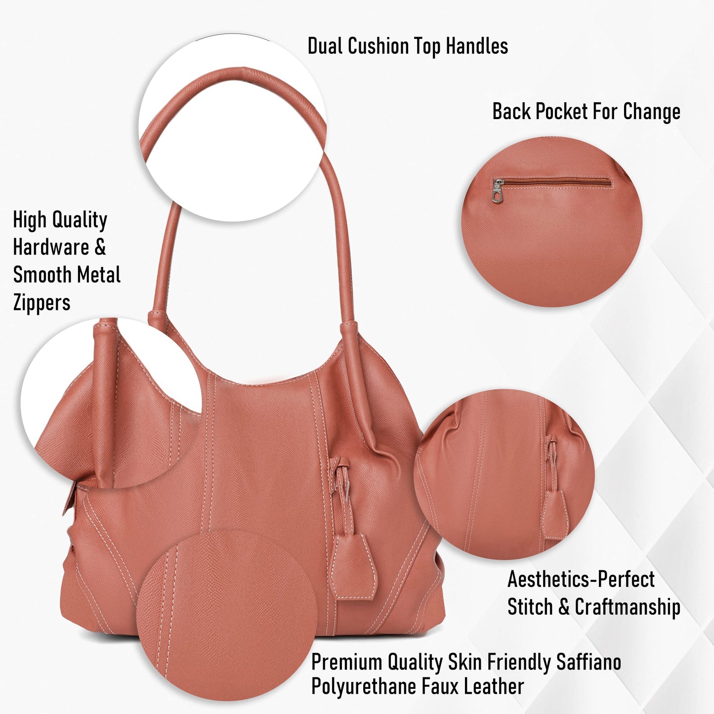 Fostelo Women's Vegan Leather Style Diva Handbag Shoulder Hobo Bag Ladies Purse (Large)