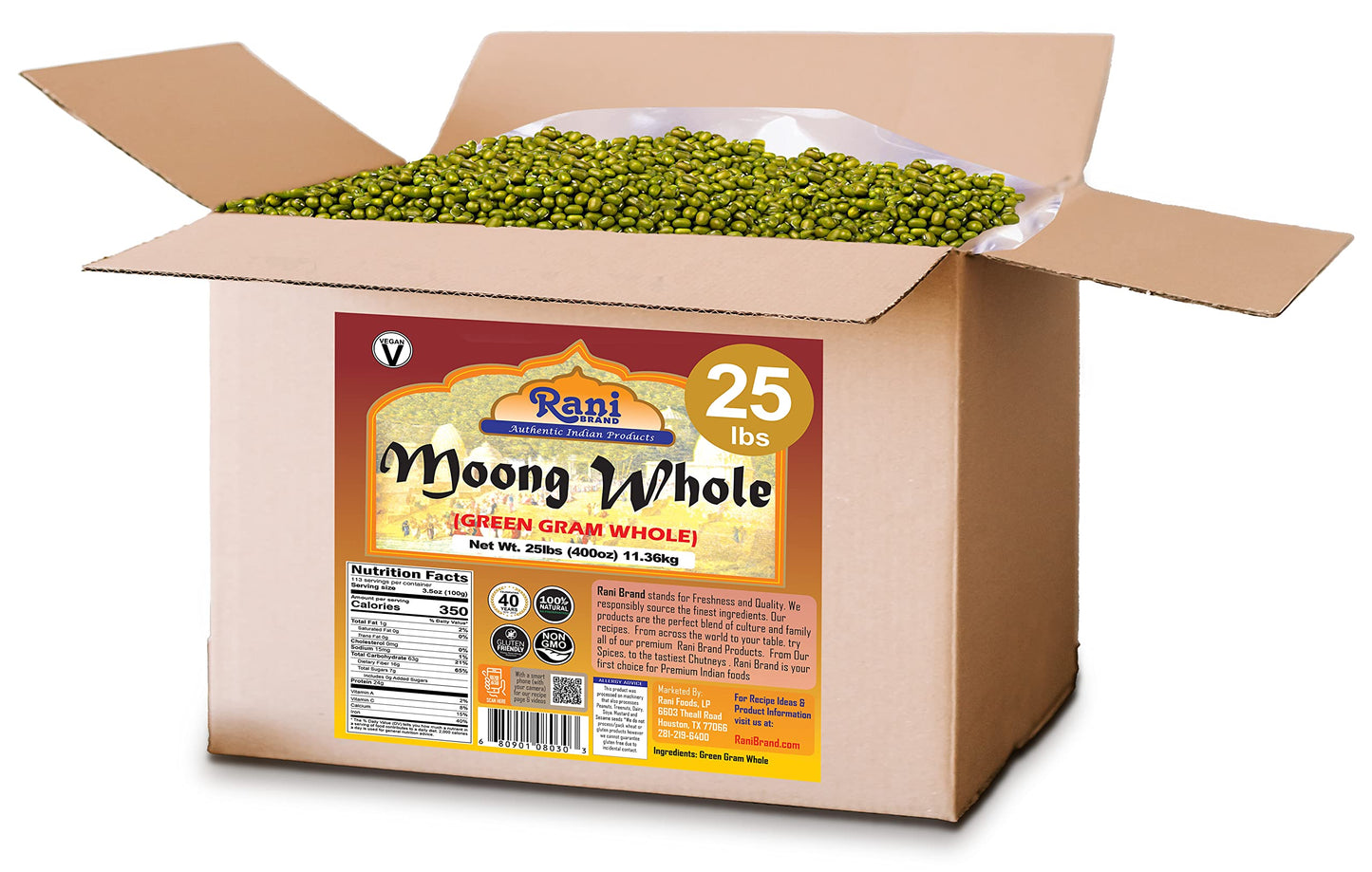 Rani Moong Whole (Ideal for cooking & sprouting, Whole Mung Beans with skin) Lentils Indian 64oz (4lbs) 1.81kg Bulk ~ All Natural | Gluten Friendly | Non-GMO | Kosher | Vegan | Indian Origin