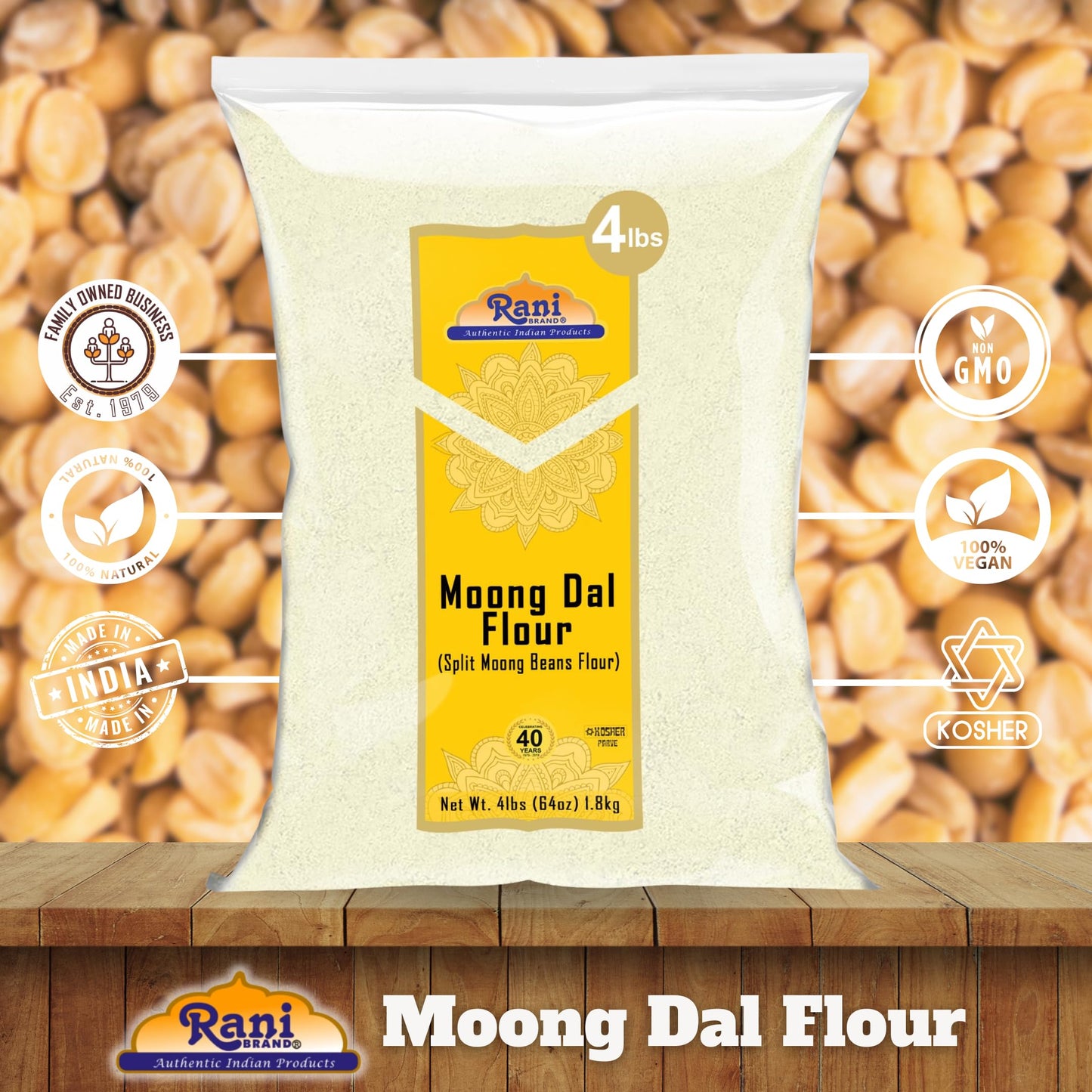 Rani Moong Whole (Ideal for cooking & sprouting, Whole Mung Beans with skin) Lentils Indian 64oz (4lbs) 1.81kg Bulk ~ All Natural | Gluten Friendly | Non-GMO | Kosher | Vegan | Indian Origin