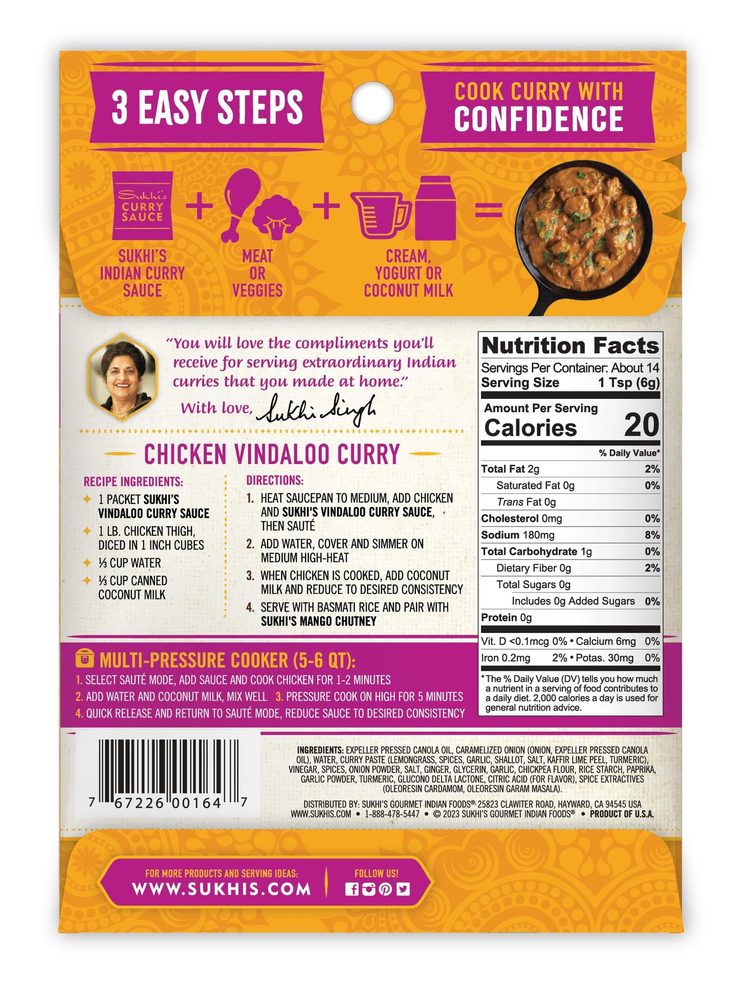 Sukhi's Indian Curry Paste - Chicken Tikka Masala Sauce 3oz (Pack of 6) 84 Servings - Gluten Free Food Indian Curry Sauce with Indian Spices