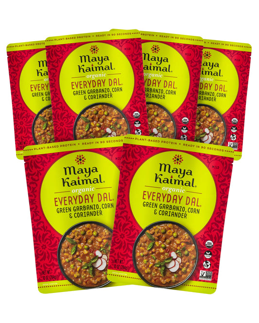 Maya Kaimal Foods - Organic Indian Everyday Dal - 6 pack variety of 10oz Ready to Eat Meals - Fully Cooked - Vegan - Kosher - Microwavable - made from Lentils, Beans, Squash, Coconut, Peas