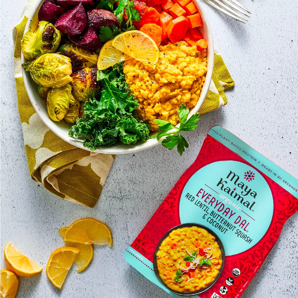 Maya Kaimal Foods - Organic Indian Everyday Dal - 6 pack variety of 10oz Ready to Eat Meals - Fully Cooked - Vegan - Kosher - Microwavable - made from Lentils, Beans, Squash, Coconut, Peas