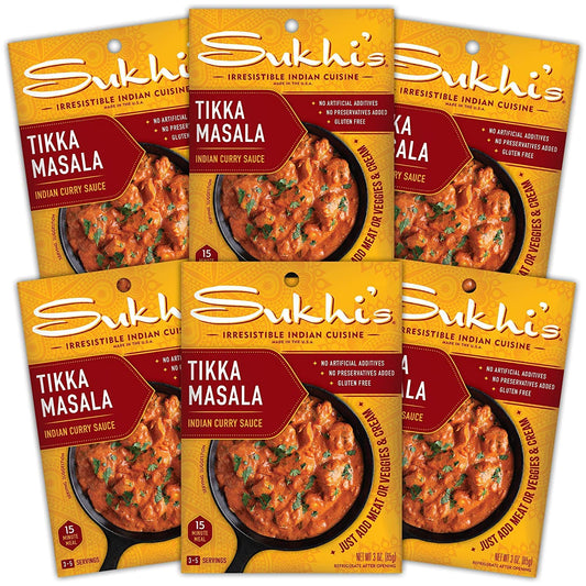 Sukhi's Indian Curry Paste - Chicken Tikka Masala Sauce 3oz (Pack of 6) 84 Servings - Gluten Free Food Indian Curry Sauce with Indian Spices