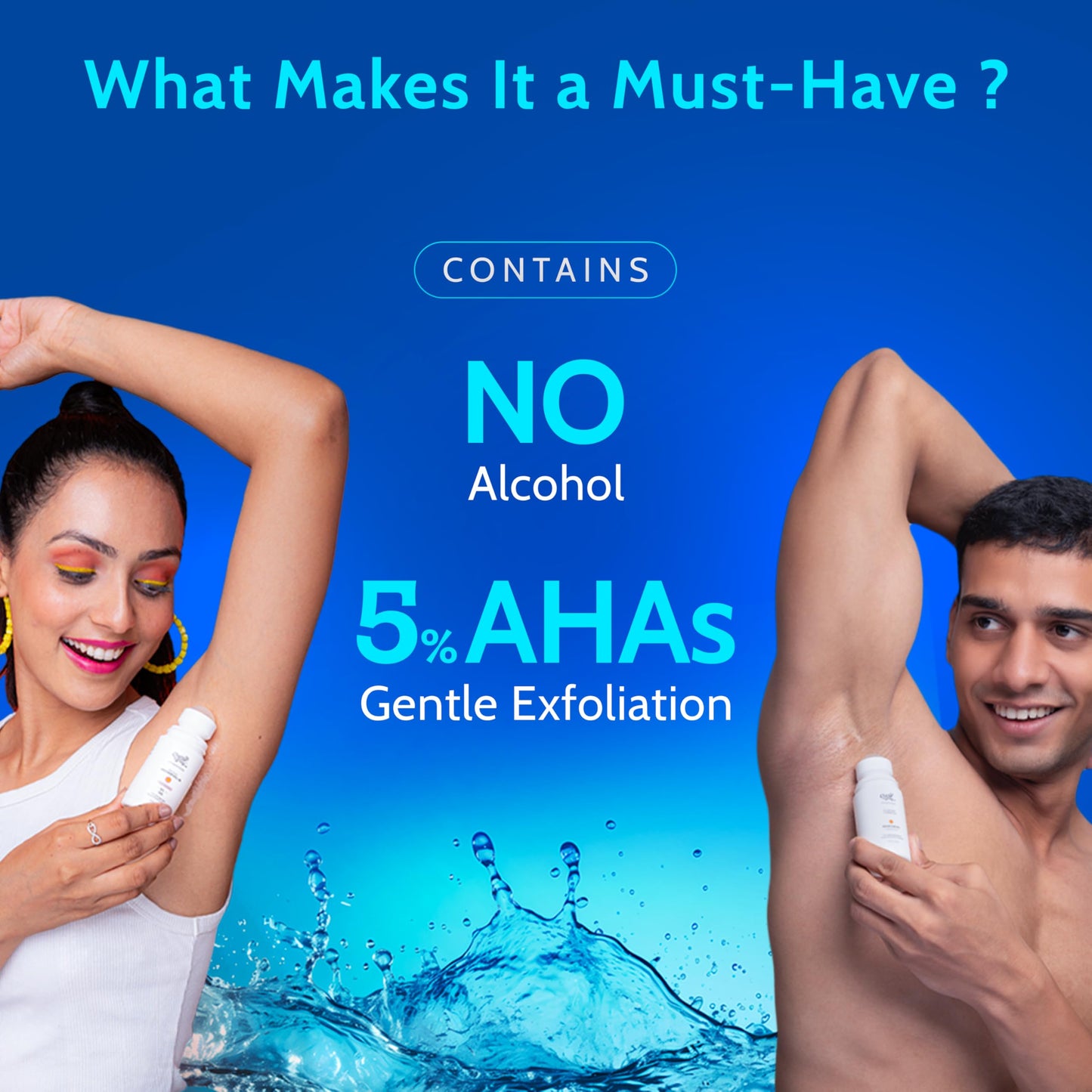 UnderArm Roll-On with 5% Lactic Acid 1% Mandelic Acid | Prevents Odour Brightens Skin & Exfoliates Underarm | Long Lasting Aqua Fragrance | Alcohol & Aluminium Free (1.3 Ounce)