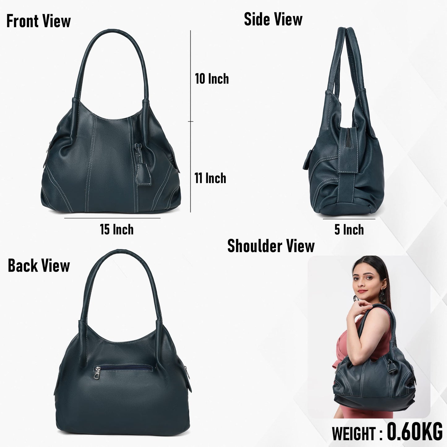 Fostelo Women's Vegan Leather Style Diva Handbag Shoulder Hobo Bag Ladies Purse (Large)