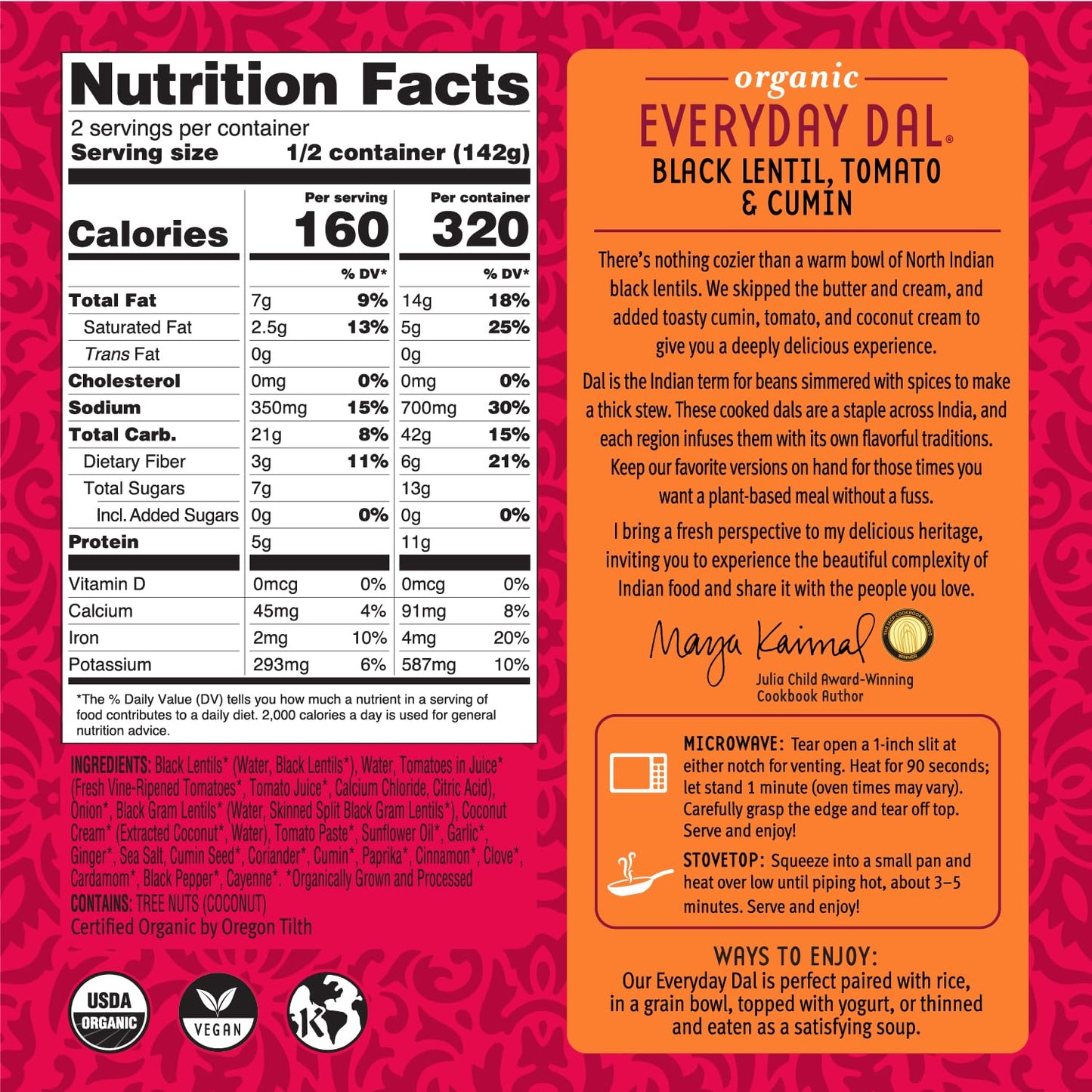 Maya Kaimal Foods - Organic Indian Everyday Dal - 6 pack variety of 10oz Ready to Eat Meals - Fully Cooked - Vegan - Kosher - Microwavable - made from Lentils, Beans, Squash, Coconut, Peas