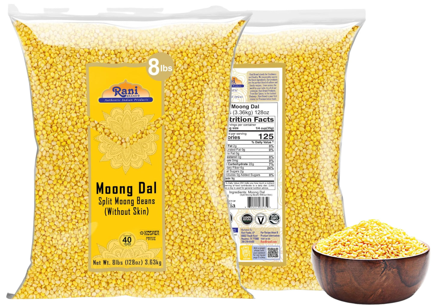 Rani Moong Whole (Ideal for cooking & sprouting, Whole Mung Beans with skin) Lentils Indian 64oz (4lbs) 1.81kg Bulk ~ All Natural | Gluten Friendly | Non-GMO | Kosher | Vegan | Indian Origin
