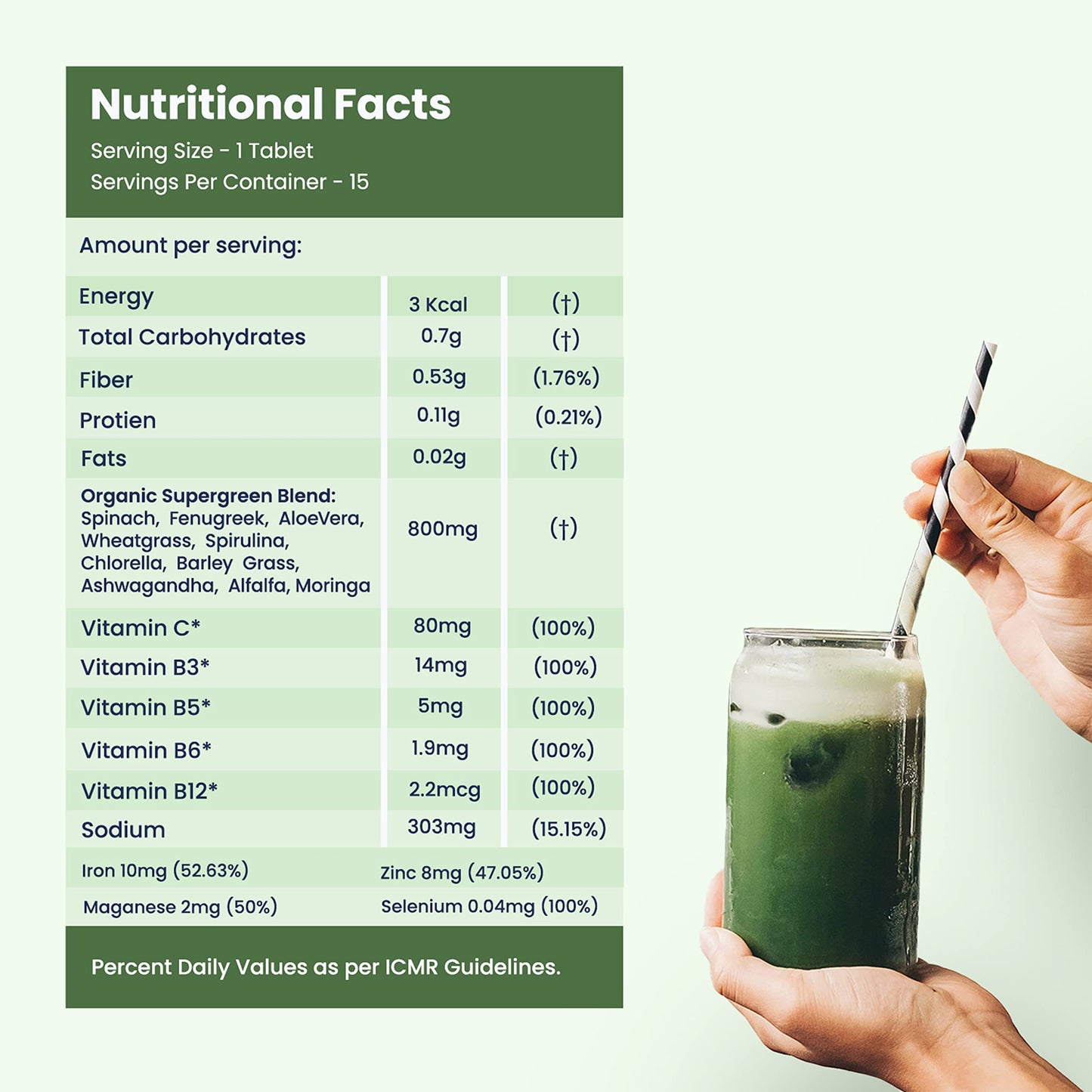 WELLBEING NUTRITION Daily Greens, Wholefood Multivitamin with Vitamin C, Zinc, B6, B12 for Immunity and Detox with 39+ Organic Certified Plant Superfoods & Antioxidants(15Tabs x 2) (63 g (Pack of 2))