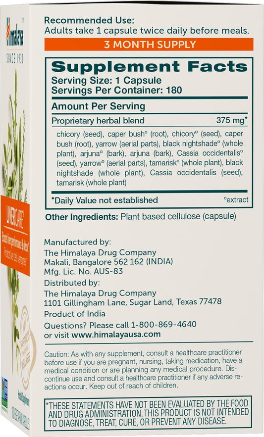 Himalaya LiverCare, Liver Cleanse and Detox, Herbal Supplement for Liver Support, Enhances The Detoxification Process, Liver Cleanse Formula, 375 mg, 180 Capsules, 90 Day Supply