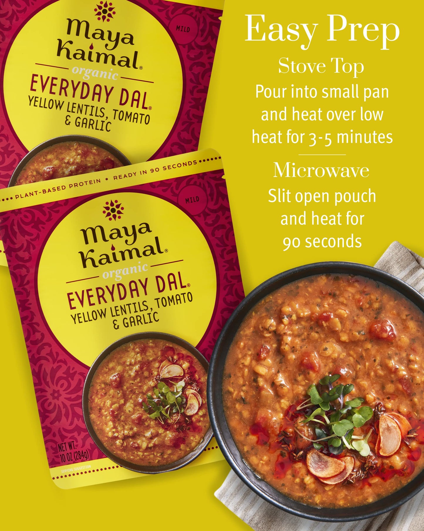 Maya Kaimal Foods - Organic Indian Everyday Dal - 6 pack variety of 10oz Ready to Eat Meals - Fully Cooked - Vegan - Kosher - Microwavable - made from Lentils, Beans, Squash, Coconut, Peas