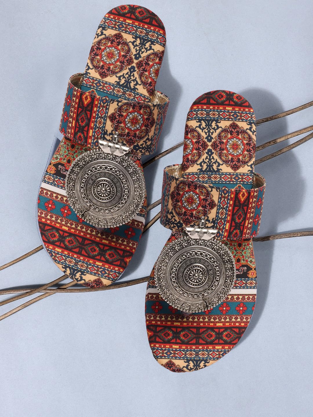 Women's Banjara Style Rajasthani Chappal Ethnic Flats Sandal, Traditional Slip-On Slipper 3 to 8 Sizes
