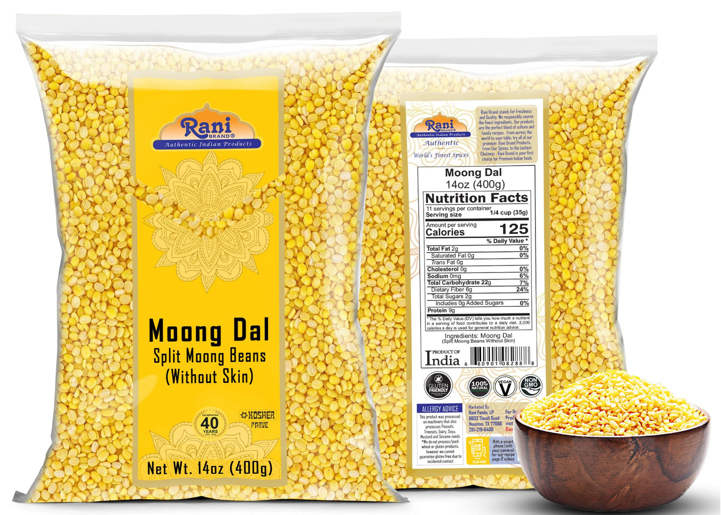 Rani Moong Whole (Ideal for cooking & sprouting, Whole Mung Beans with skin) Lentils Indian 64oz (4lbs) 1.81kg Bulk ~ All Natural | Gluten Friendly | Non-GMO | Kosher | Vegan | Indian Origin