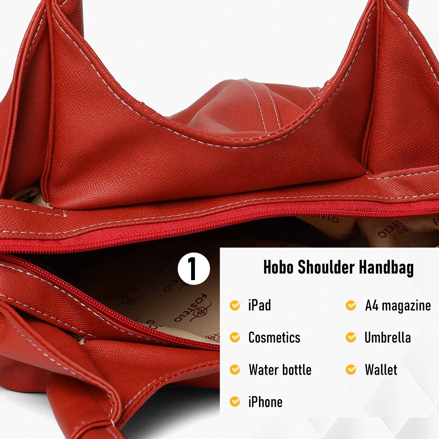 Fostelo Women's Vegan Leather Style Diva Handbag Shoulder Hobo Bag Ladies Purse (Large)