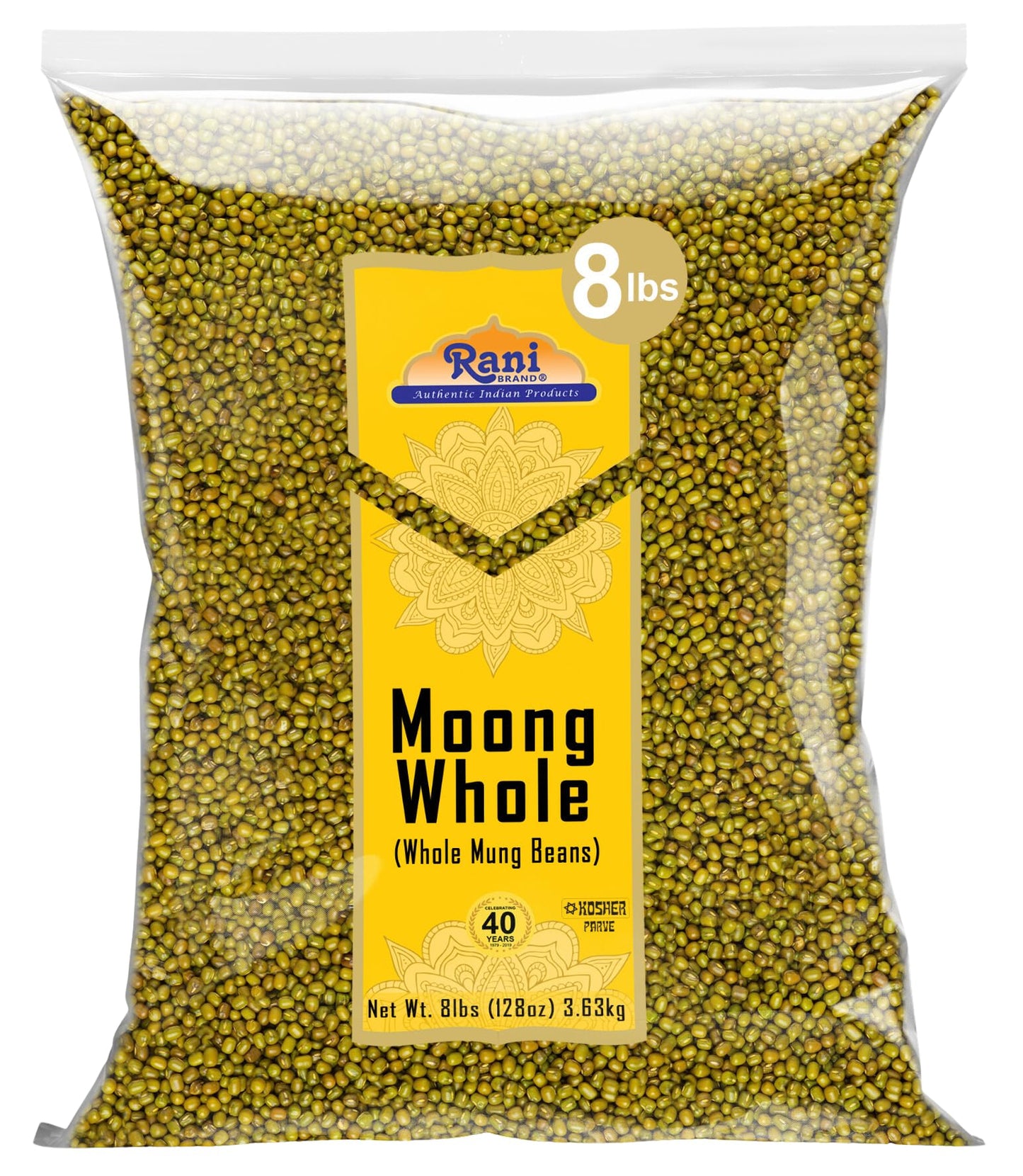 Rani Moong Whole (Ideal for cooking & sprouting, Whole Mung Beans with skin) Lentils Indian 64oz (4lbs) 1.81kg Bulk ~ All Natural | Gluten Friendly | Non-GMO | Kosher | Vegan | Indian Origin