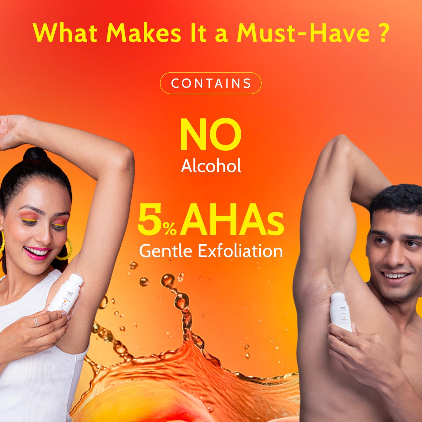 UnderArm Roll-On with 5% Lactic Acid 1% Mandelic Acid | Prevents Odour Brightens Skin & Exfoliates Underarm | Long Lasting Aqua Fragrance | Alcohol & Aluminium Free (1.3 Ounce)