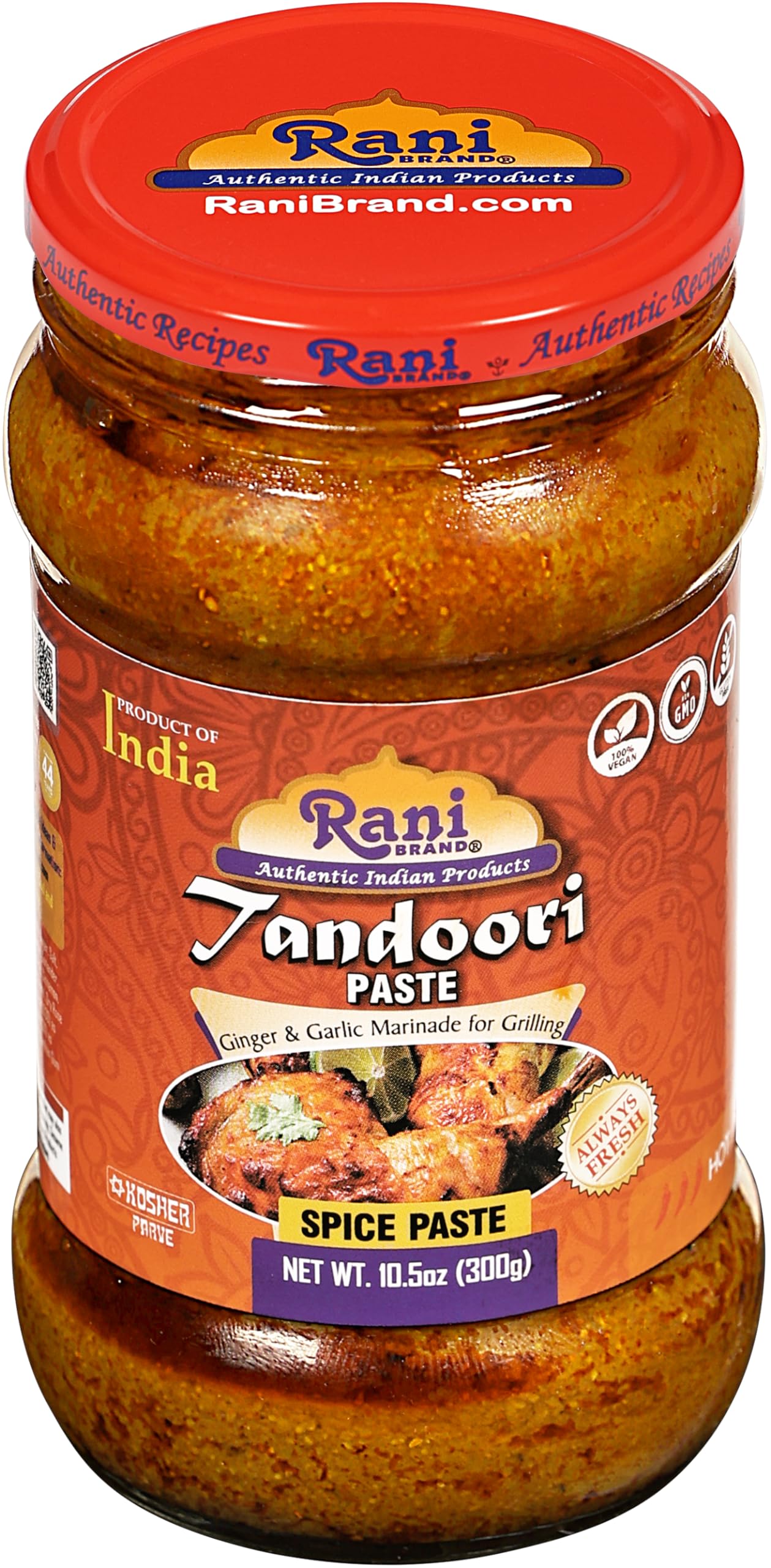 Rani Tandoori Masala (Natural, No Colors Added) Indian 11-Spice Blend 3oz (85g) PET Jar ~ Salt Free | Vegan | Gluten Friendly | NON-GMO | Kosher | Indian Origin