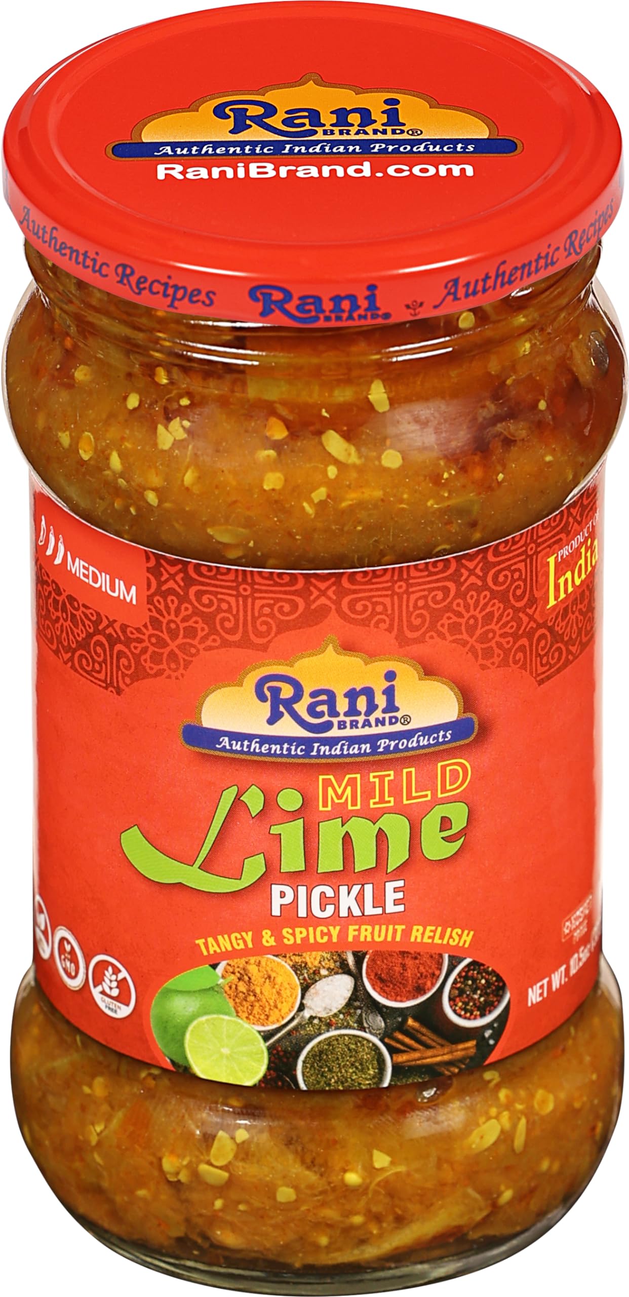 Rani Lime Pickle Hot (Achar, Spicy Indian Relish) 10.5oz (300g) Glass Jar ~ Vegan | Gluten Free | NON-GMO | No Colors | Popular Indian Condiment, Indian Origin