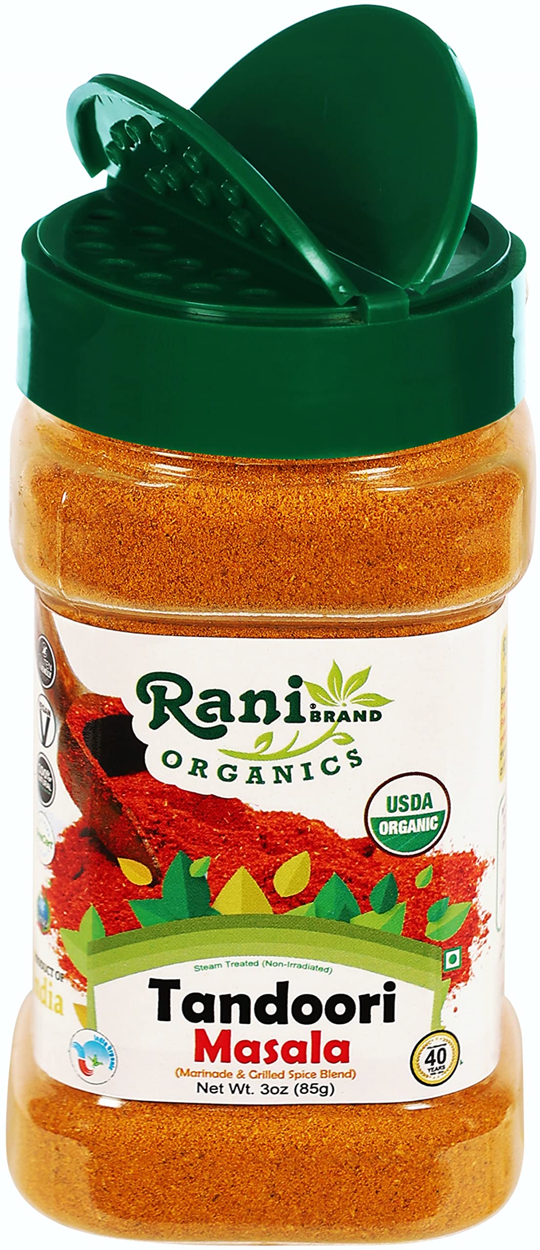 Rani Tandoori Masala (Natural, No Colors Added) Indian 11-Spice Blend 3oz (85g) PET Jar ~ Salt Free | Vegan | Gluten Friendly | NON-GMO | Kosher | Indian Origin