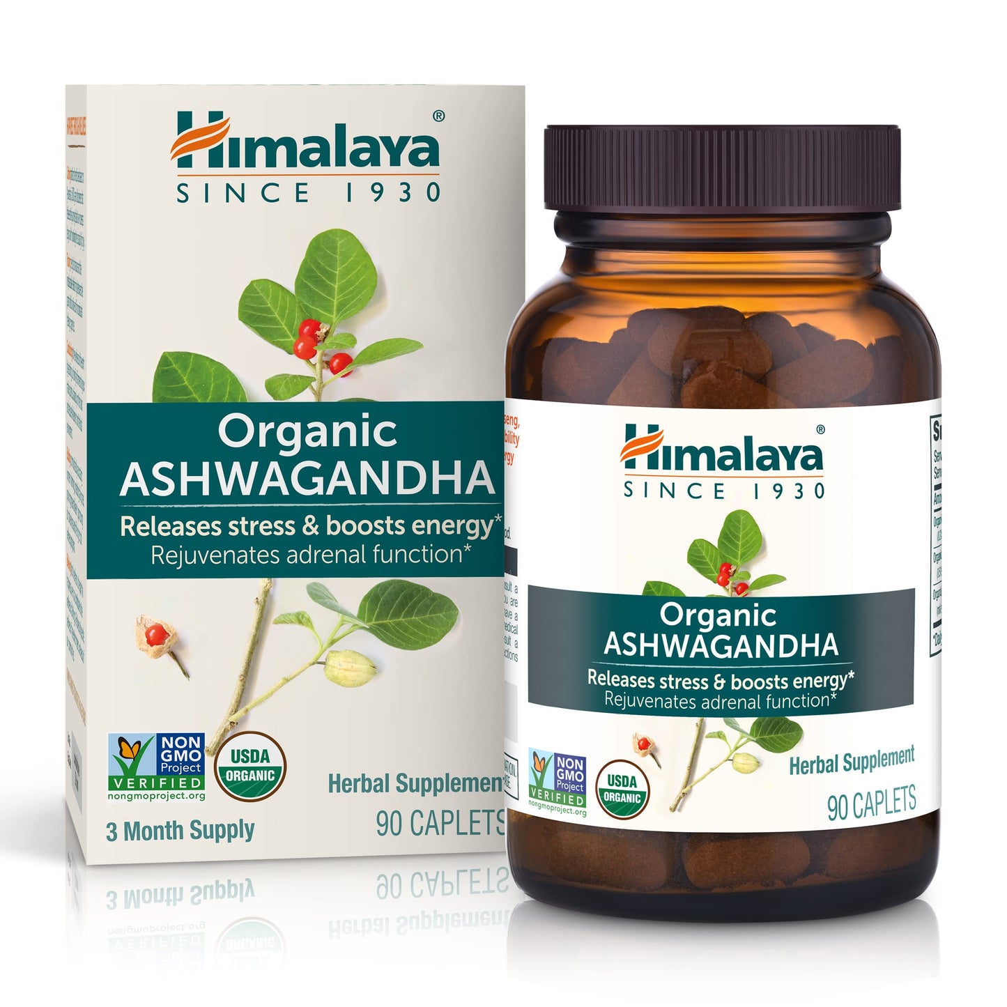 Himalaya Organic Ashwagandha, 60 Day Supply, Herbal Supplement for Stress Relief, Energy, Occasional Sleeplessness, Additive Free, Organic, Non-GMO, Vegan, Gluten Free, 670 mg, 60 Caplets