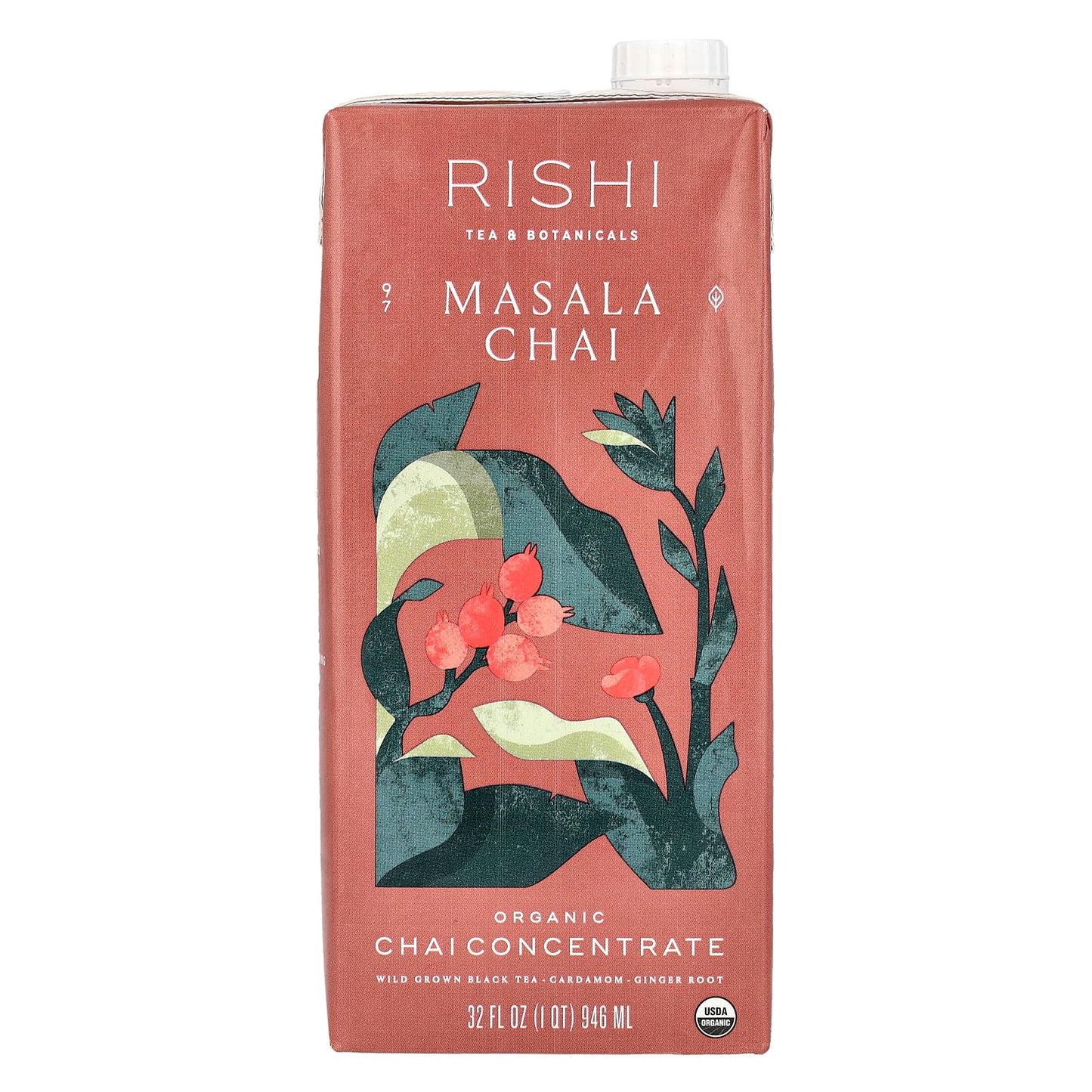 Rishi Tea Masala Chai Latte - Organic Black Tea Concentrate, Easy-to-Serve Hot or Iced Chai Mix - 32 fl oz Carton, 8 Servings (Pack of 12)