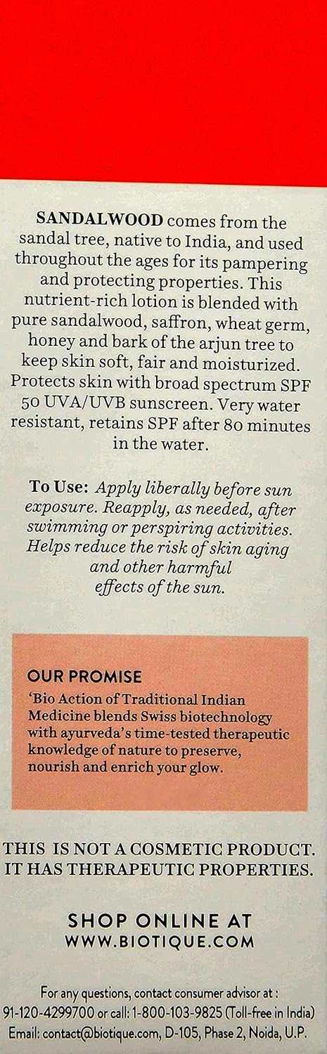 Biotique Sandalwood 50+ Spf Uva/Uvb Sunscreen Ultra Soothing Face Cream 120Ml/4.06Fl.Oz.