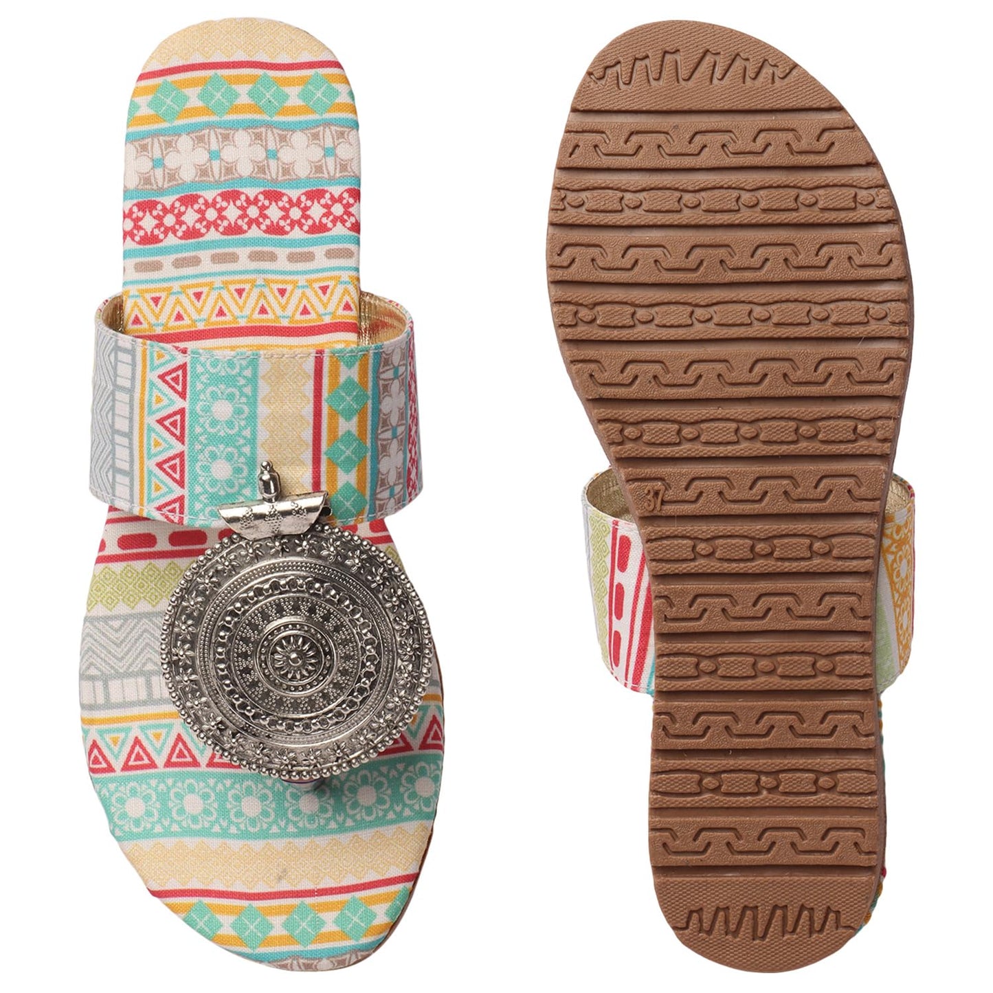 Women's Banjara Style Rajasthani Chappal Ethnic Flats Sandal, Traditional Slip-On Slipper 3 to 8 Sizes