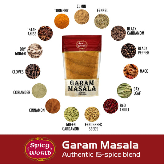 Spicy World Garam Masala Powder 7-Ounce (15 Premium Spice Blend) | Salt Free, Vegan | Indian Origin | Garam Masala Spice Powder