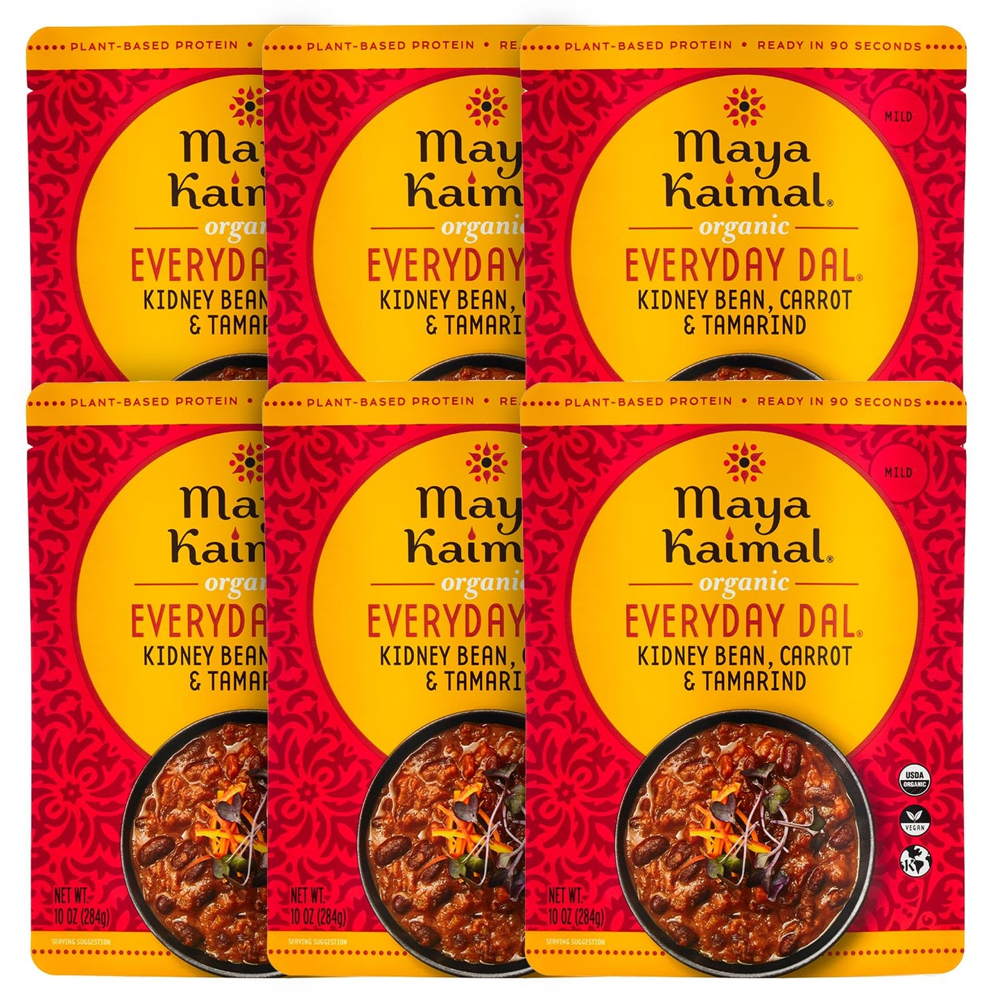 Maya Kaimal Foods - Organic Indian Everyday Dal - 6 pack variety of 10oz Ready to Eat Meals - Fully Cooked - Vegan - Kosher - Microwavable - made from Lentils, Beans, Squash, Coconut, Peas