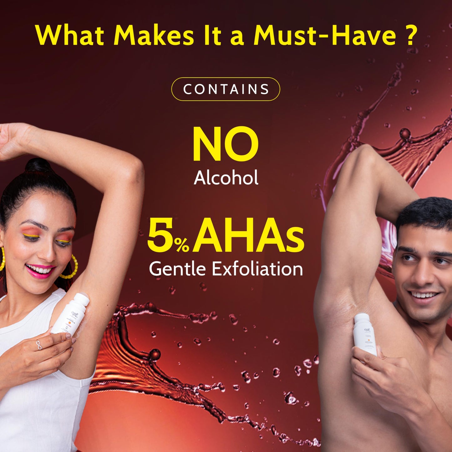 UnderArm Roll-On with 5% Lactic Acid 1% Mandelic Acid | Prevents Odour Brightens Skin & Exfoliates Underarm | Long Lasting Aqua Fragrance | Alcohol & Aluminium Free (1.3 Ounce)
