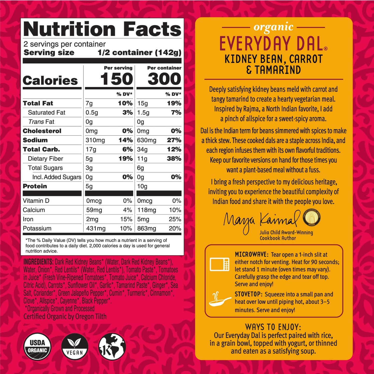 Maya Kaimal Foods - Organic Indian Everyday Dal - 6 pack variety of 10oz Ready to Eat Meals - Fully Cooked - Vegan - Kosher - Microwavable - made from Lentils, Beans, Squash, Coconut, Peas