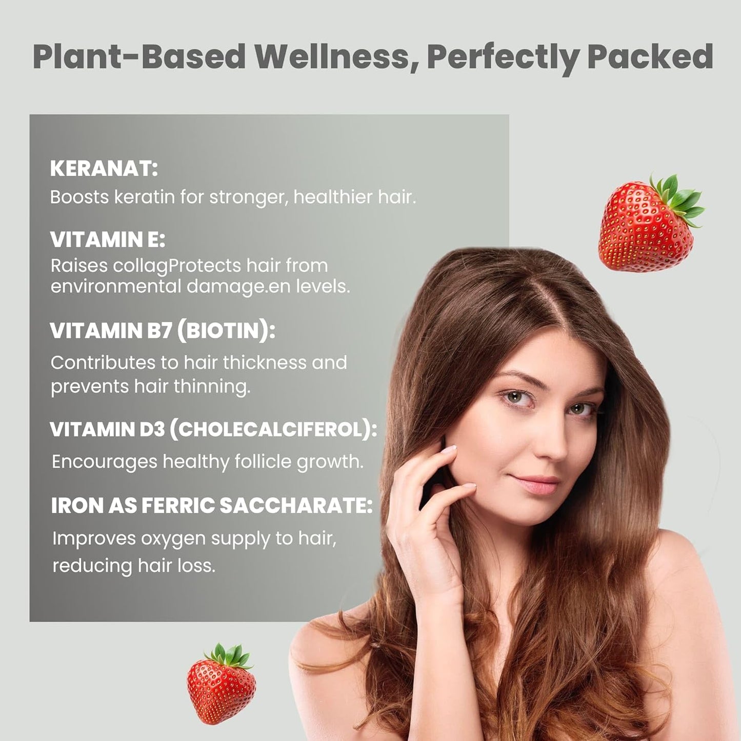 Stronger me. Hair Supplement With Plant Based Biotin, Vitamin E, Keranat, Folic Acid, Vitamin D3 And Vitamin B For Improved Scalp Health And Hair Growth|Strawberry Flavoured|30 Oral Strips