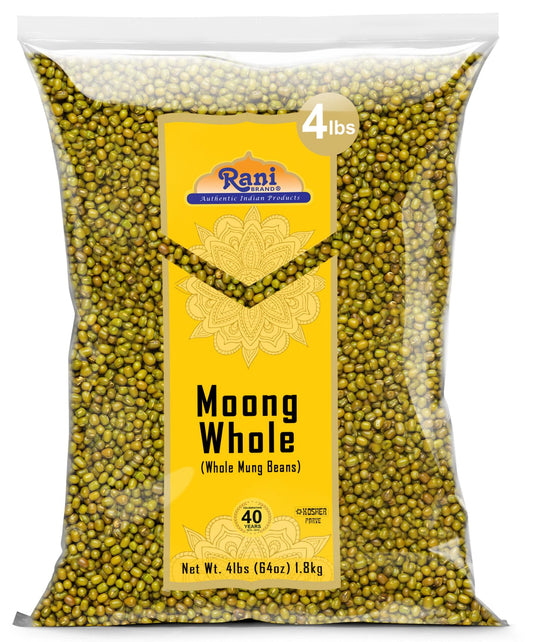 Rani Moong Whole (Ideal for cooking & sprouting, Whole Mung Beans with skin) Lentils Indian 64oz (4lbs) 1.81kg Bulk ~ All Natural | Gluten Friendly | Non-GMO | Kosher | Vegan | Indian Origin