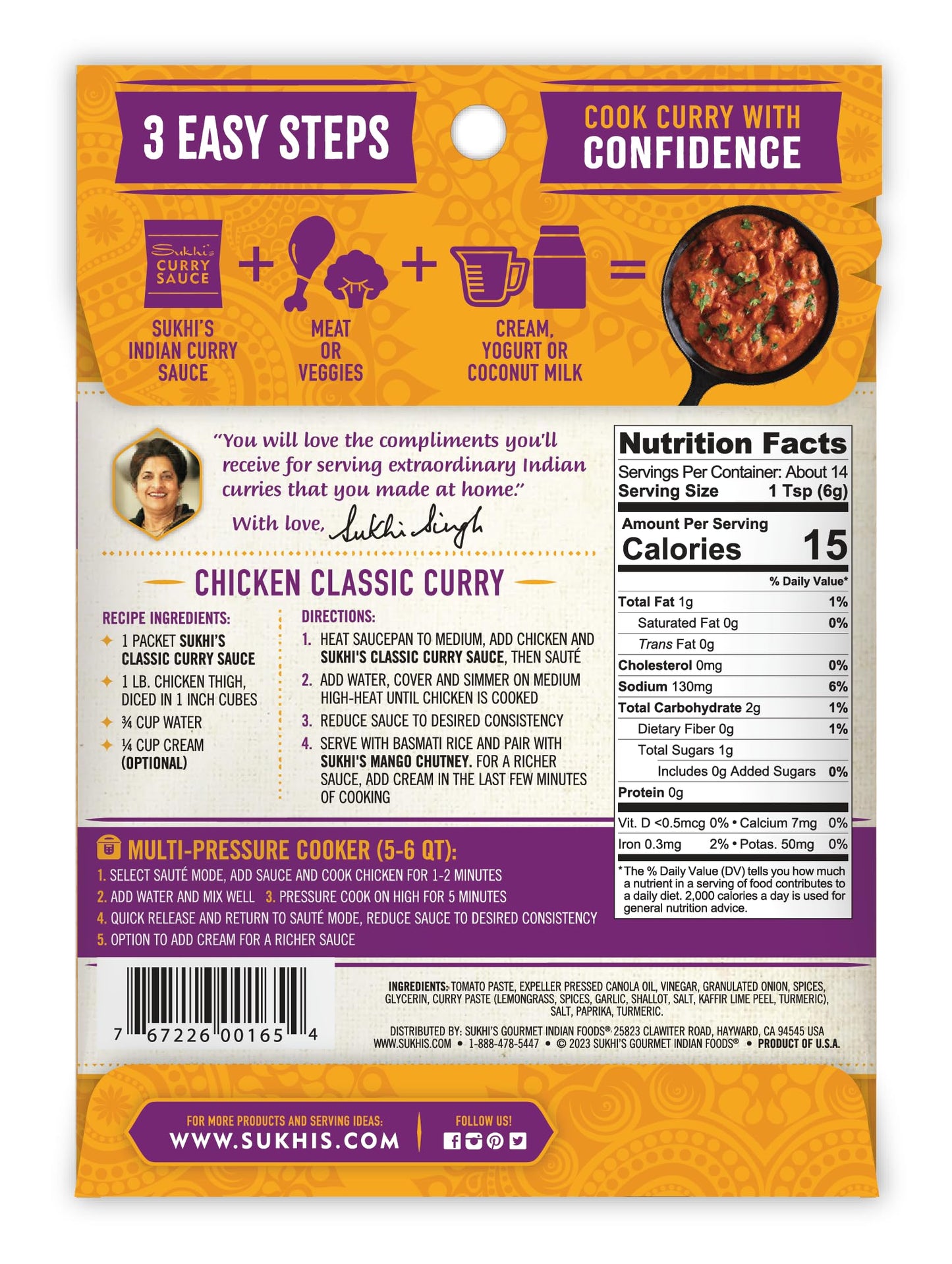 Sukhi's Indian Curry Paste - Chicken Tikka Masala Sauce 3oz (Pack of 6) 84 Servings - Gluten Free Food Indian Curry Sauce with Indian Spices
