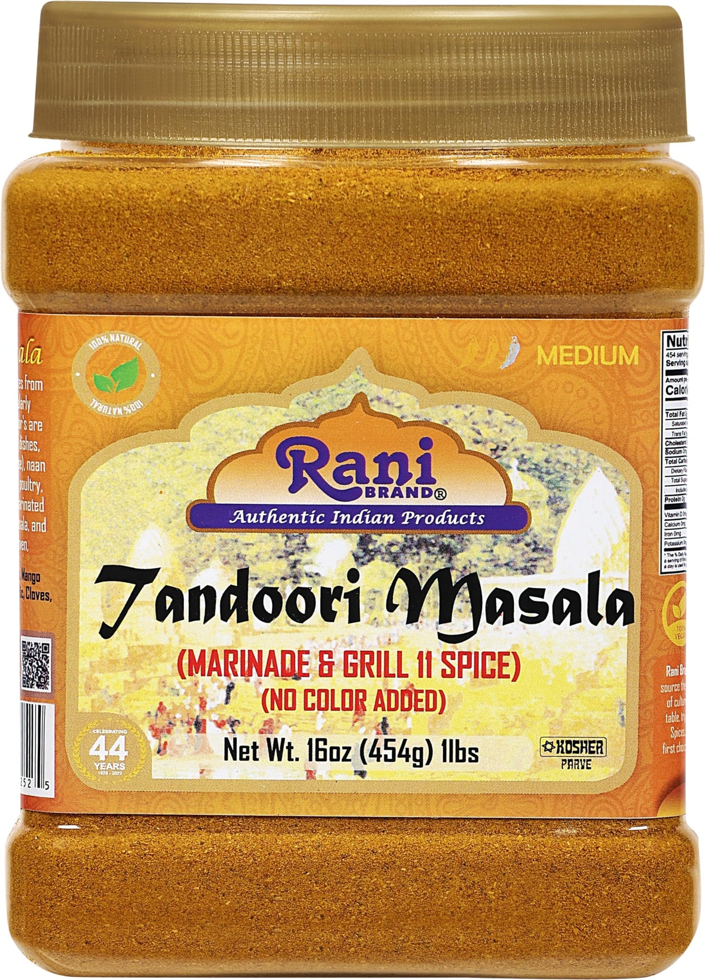 Rani Tandoori Masala (Natural, No Colors Added) Indian 11-Spice Blend 3oz (85g) PET Jar ~ Salt Free | Vegan | Gluten Friendly | NON-GMO | Kosher | Indian Origin