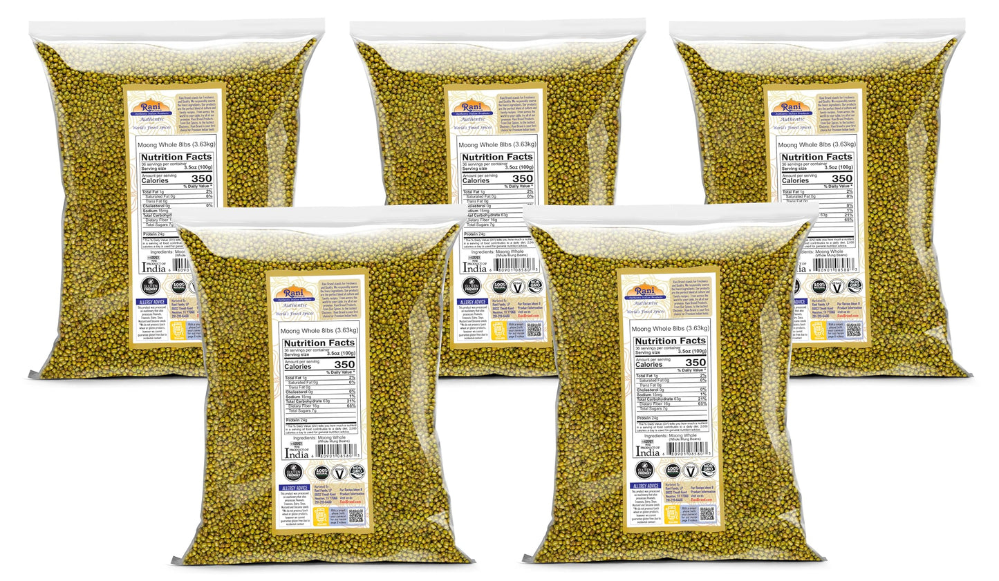 Rani Moong Whole (Ideal for cooking & sprouting, Whole Mung Beans with skin) Lentils Indian 64oz (4lbs) 1.81kg Bulk ~ All Natural | Gluten Friendly | Non-GMO | Kosher | Vegan | Indian Origin