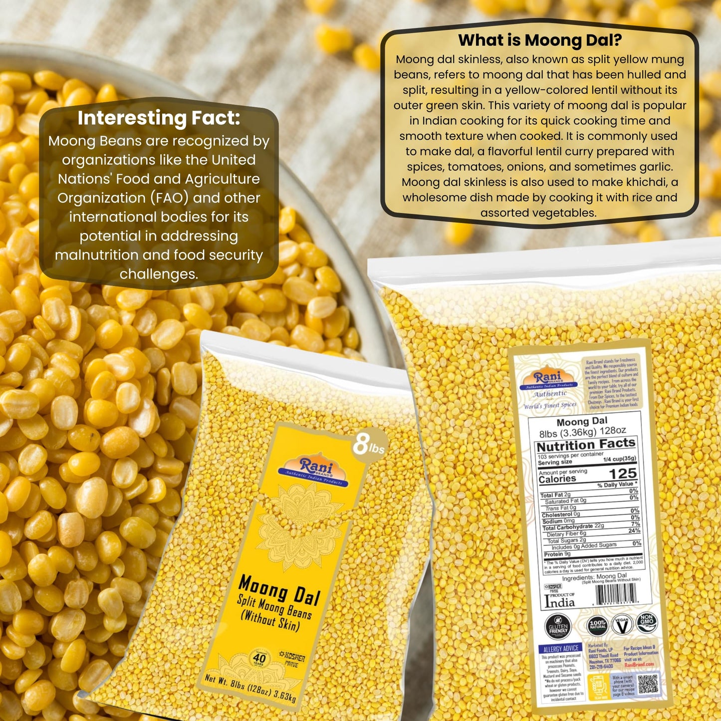 Rani Moong Whole (Ideal for cooking & sprouting, Whole Mung Beans with skin) Lentils Indian 64oz (4lbs) 1.81kg Bulk ~ All Natural | Gluten Friendly | Non-GMO | Kosher | Vegan | Indian Origin