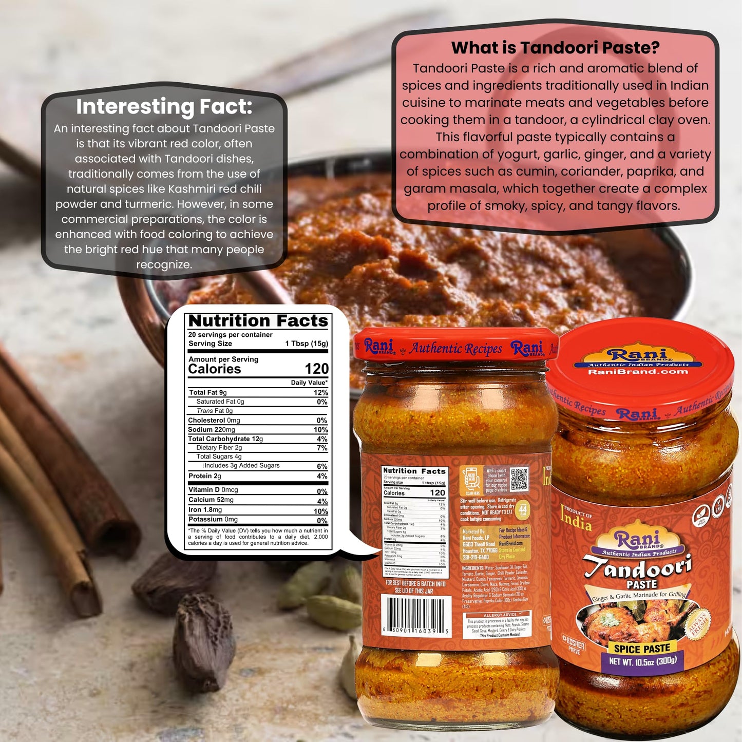 Rani Tandoori Masala (Natural, No Colors Added) Indian 11-Spice Blend 3oz (85g) PET Jar ~ Salt Free | Vegan | Gluten Friendly | NON-GMO | Kosher | Indian Origin