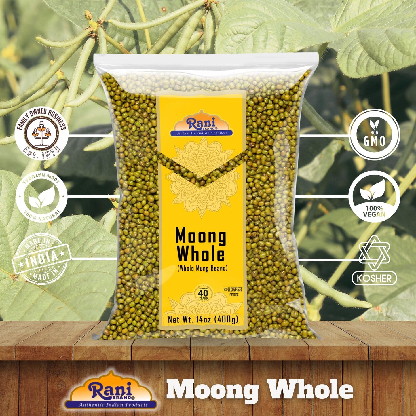 Rani Moong Whole (Ideal for cooking & sprouting, Whole Mung Beans with skin) Lentils Indian 64oz (4lbs) 1.81kg Bulk ~ All Natural | Gluten Friendly | Non-GMO | Kosher | Vegan | Indian Origin