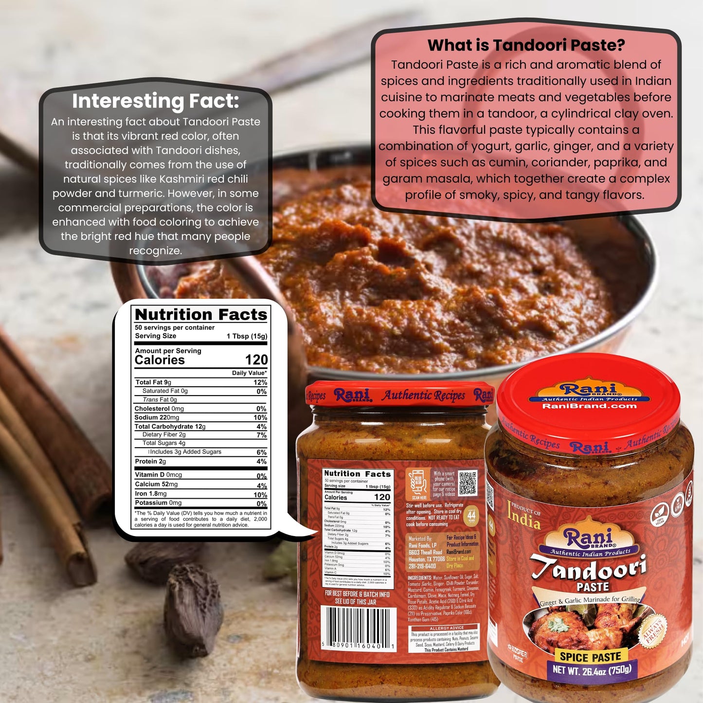 Rani Tandoori Masala (Natural, No Colors Added) Indian 11-Spice Blend 3oz (85g) PET Jar ~ Salt Free | Vegan | Gluten Friendly | NON-GMO | Kosher | Indian Origin