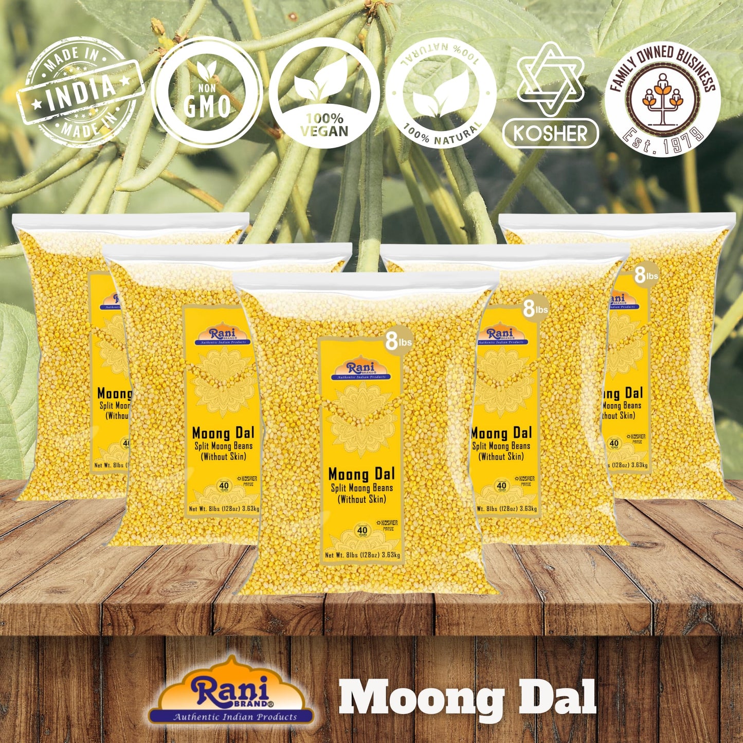 Rani Moong Whole (Ideal for cooking & sprouting, Whole Mung Beans with skin) Lentils Indian 64oz (4lbs) 1.81kg Bulk ~ All Natural | Gluten Friendly | Non-GMO | Kosher | Vegan | Indian Origin