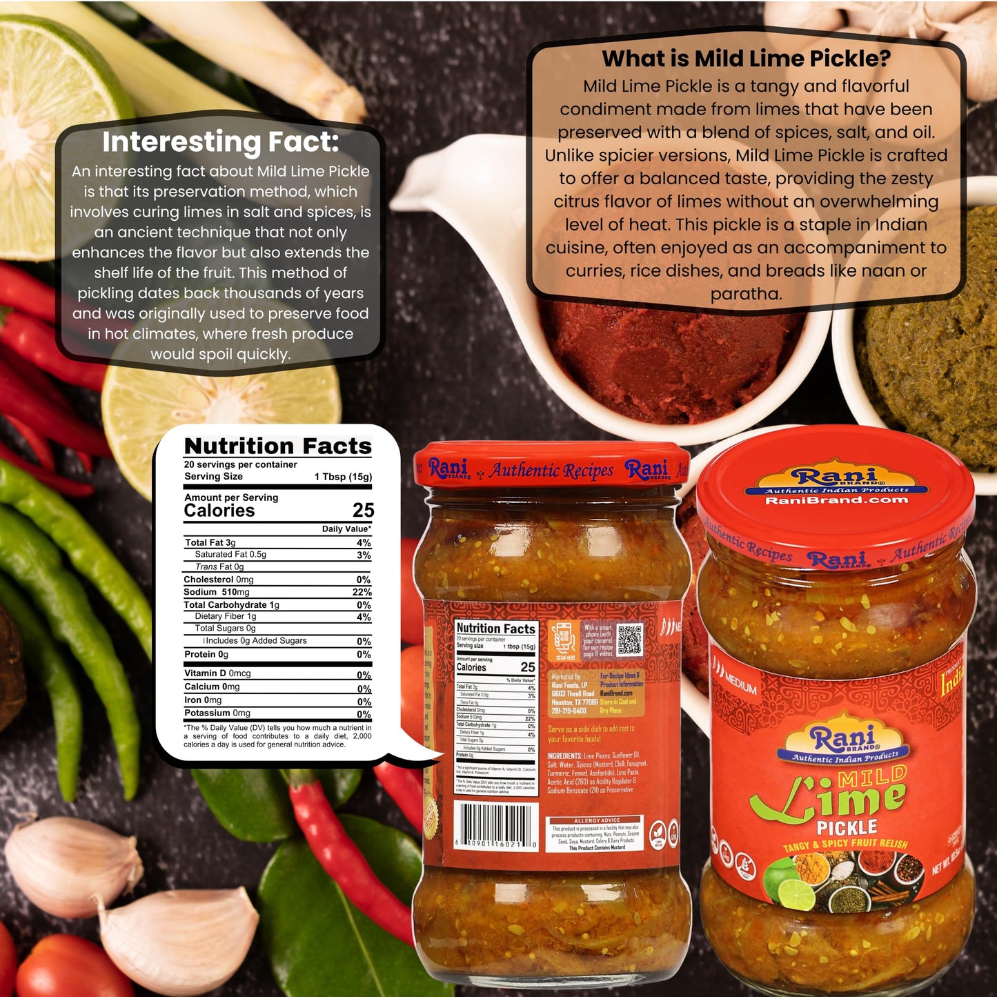Rani Lime Pickle Hot (Achar, Spicy Indian Relish) 10.5oz (300g) Glass Jar ~ Vegan | Gluten Free | NON-GMO | No Colors | Popular Indian Condiment, Indian Origin