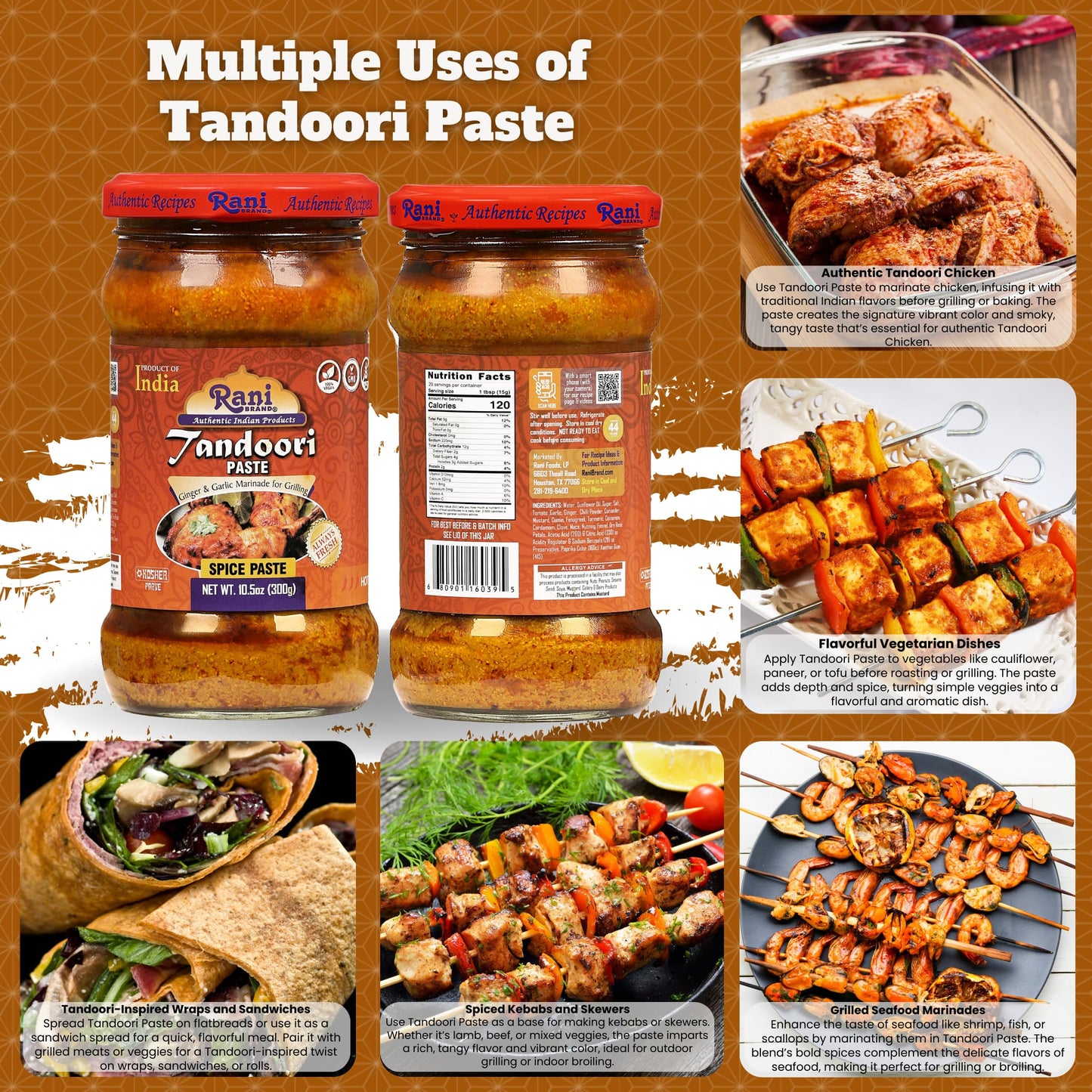 Rani Tandoori Masala (Natural, No Colors Added) Indian 11-Spice Blend 3oz (85g) PET Jar ~ Salt Free | Vegan | Gluten Friendly | NON-GMO | Kosher | Indian Origin