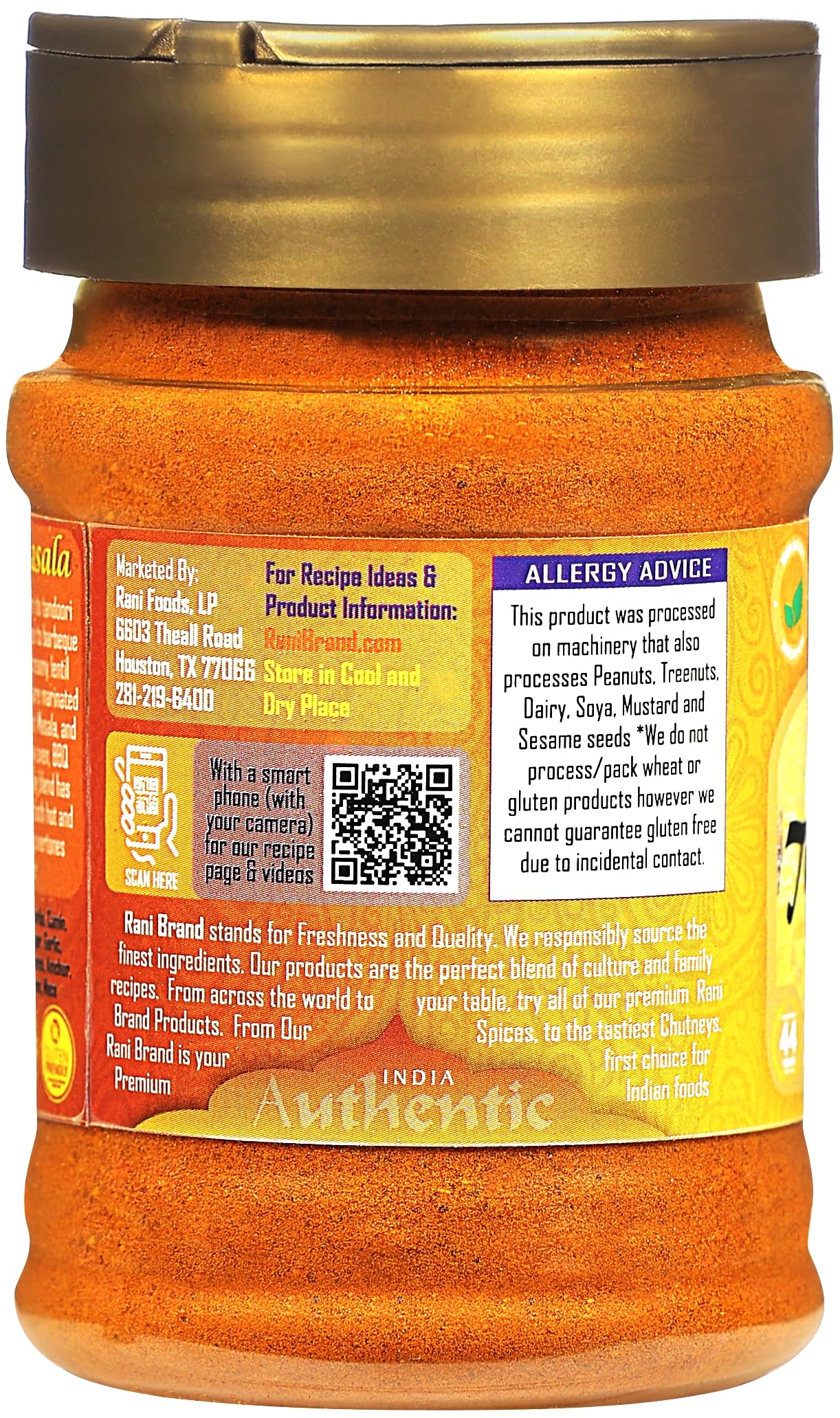Rani Tandoori Masala (Natural, No Colors Added) Indian 11-Spice Blend 3oz (85g) PET Jar ~ Salt Free | Vegan | Gluten Friendly | NON-GMO | Kosher | Indian Origin